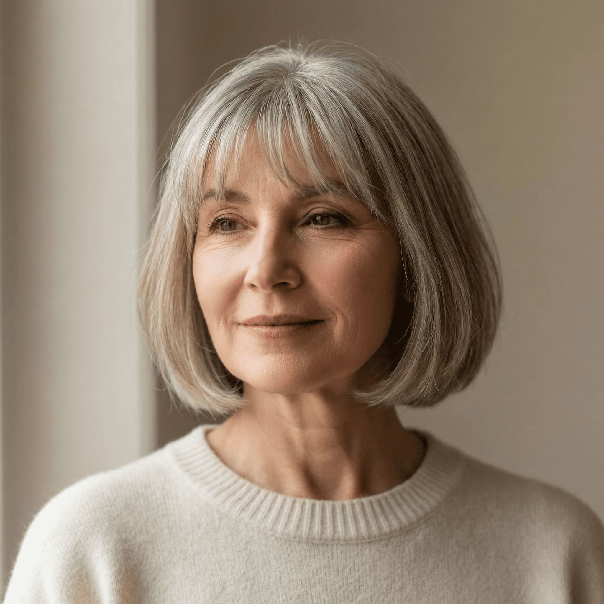 Carré Court avec Frange Droite après