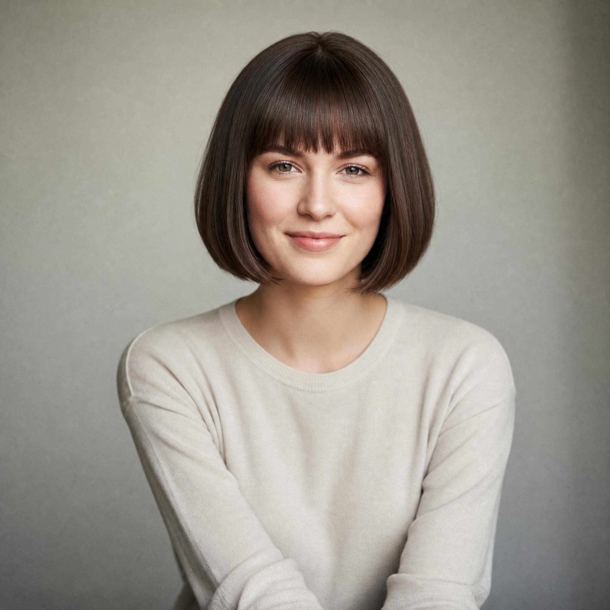 Carré avec frange généré avec MyEdit, coupe au carré chic avec frange droite
