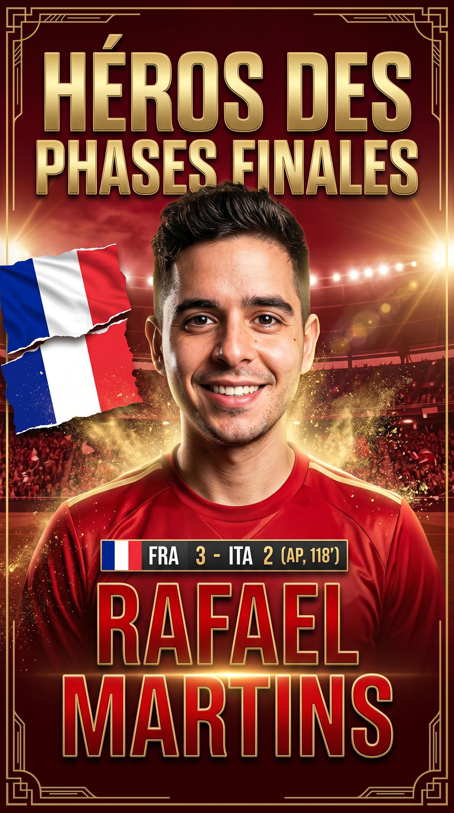 Carte de foot Coupe du Monde héros phases finales, générée par IA