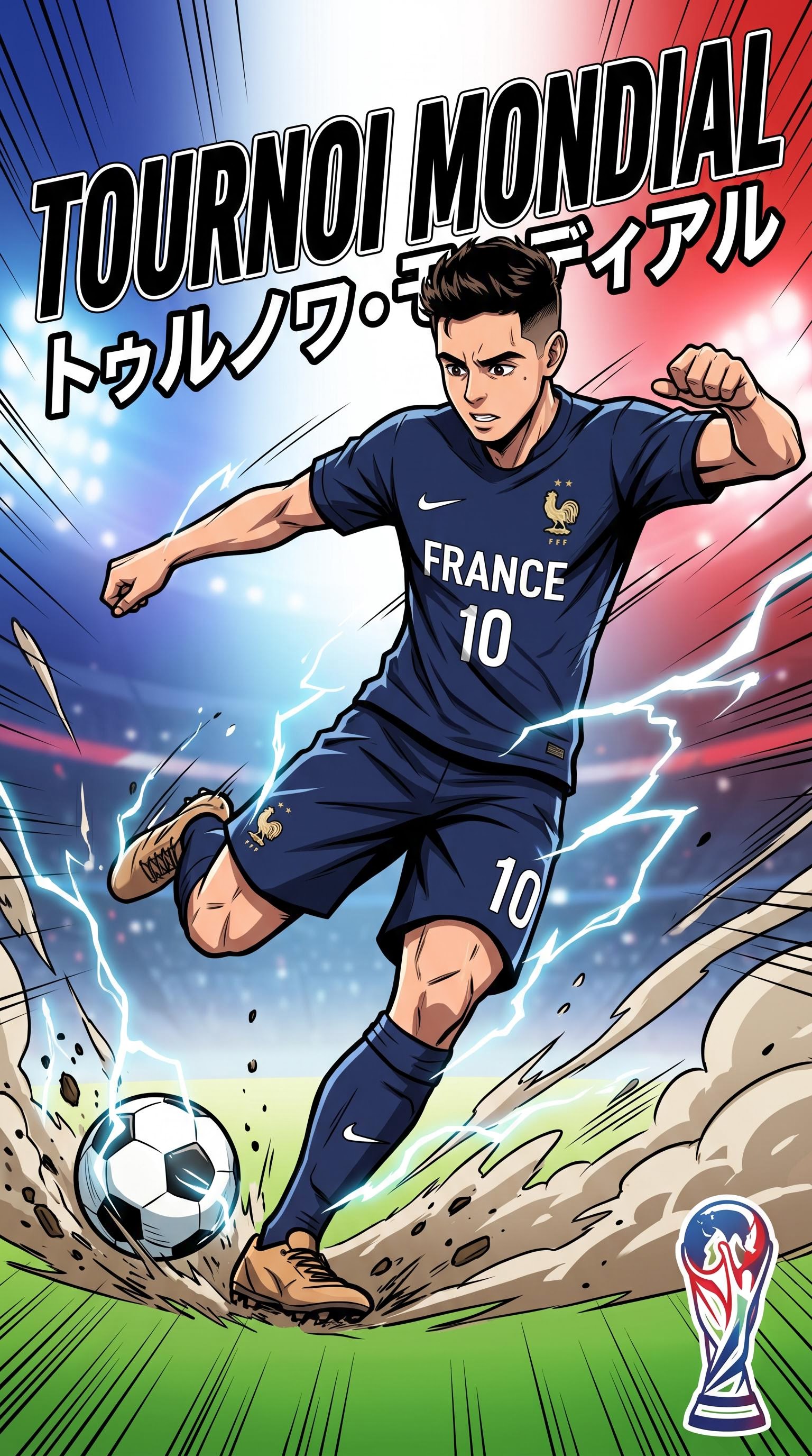 Carte de foot Coupe du Monde style manga anime, générée par IA