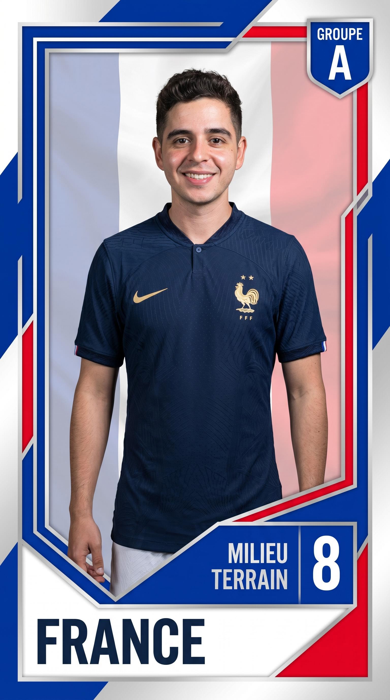 Carte de foot Coupe du Monde phase de groupes équipe de France, générée par IA