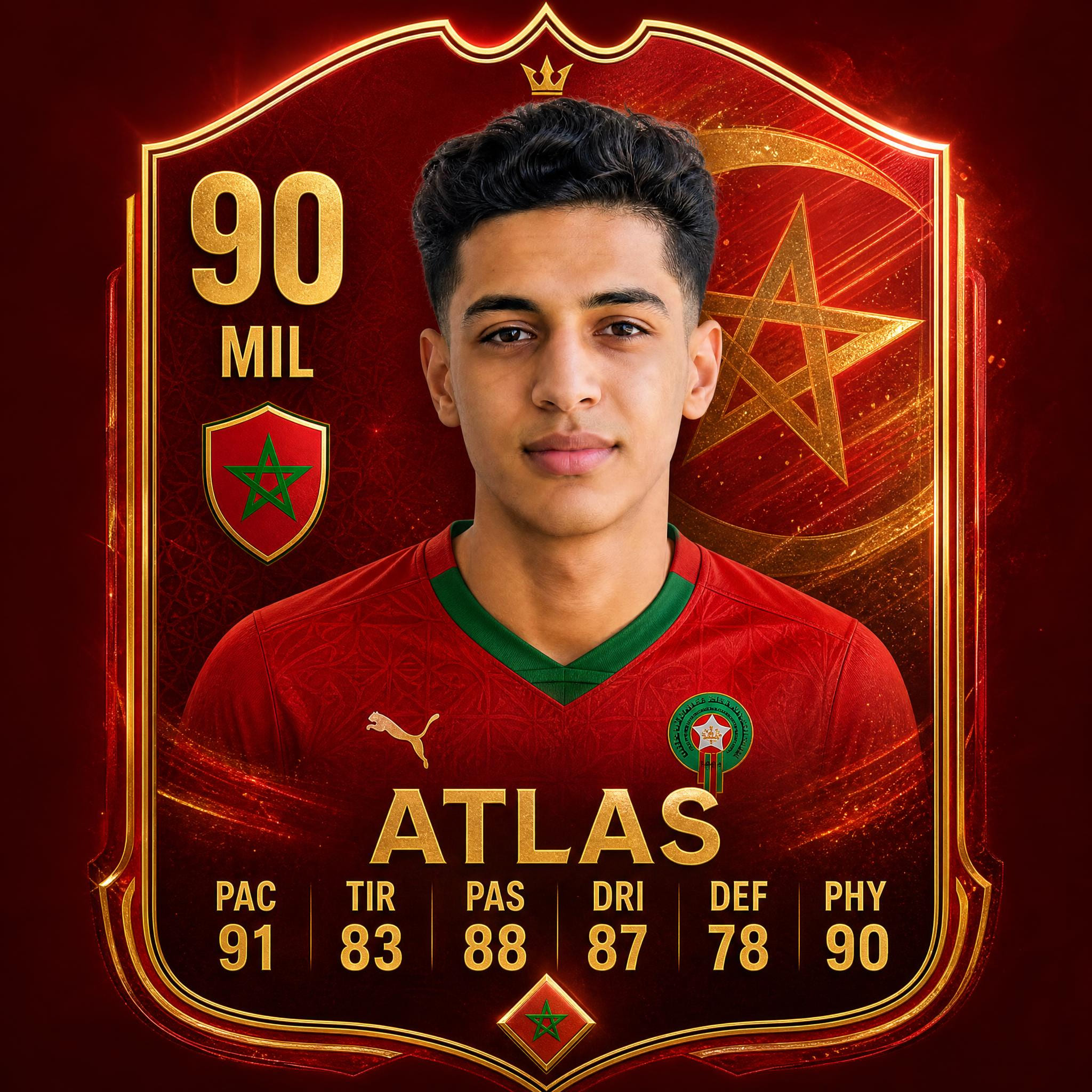Carte de joueur de collection équipe du Maroc créée par l'IA pour la Coupe du Monde 2026