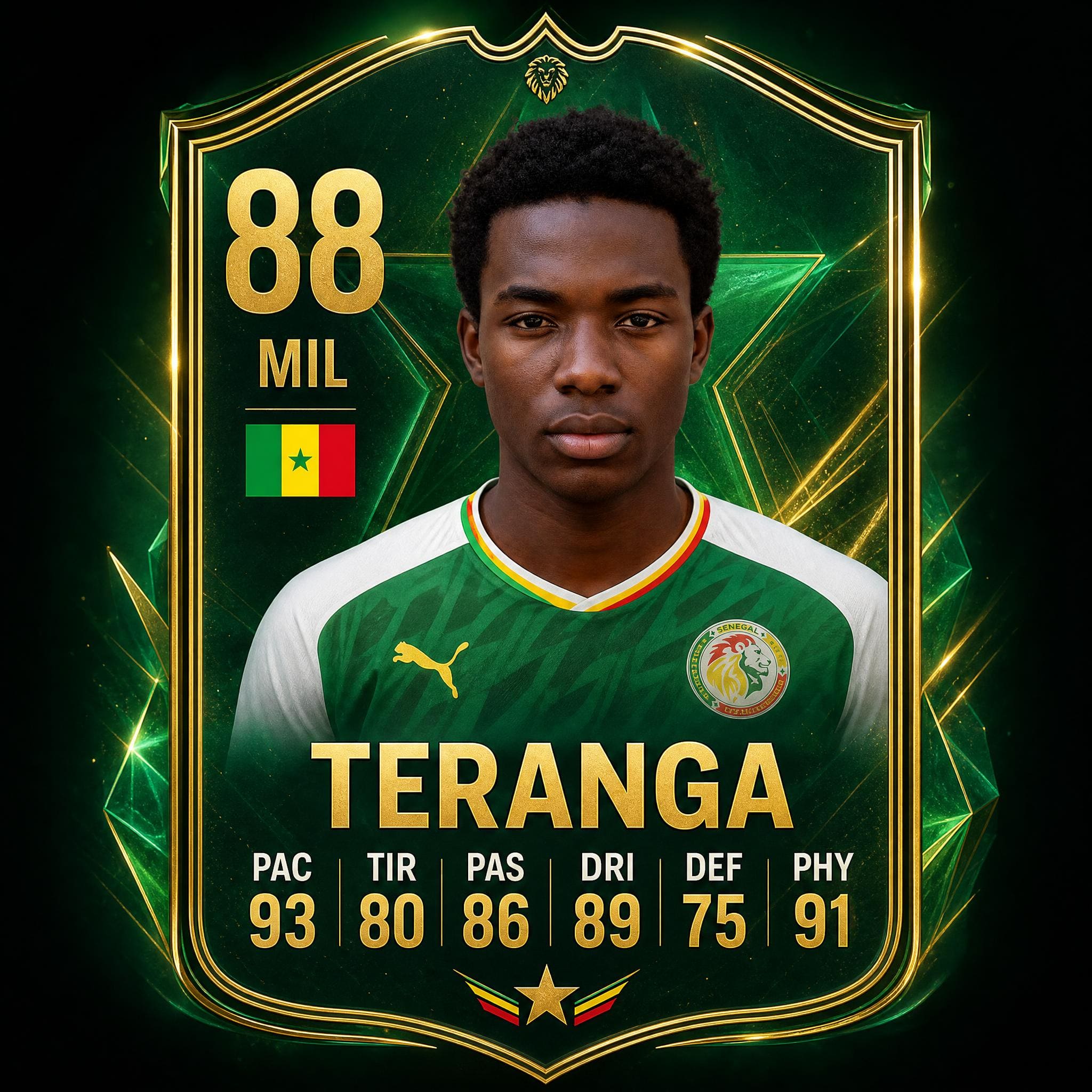 Carte de joueur de collection équipe du Sénégal créée par l'IA pour la Coupe du Monde 2026