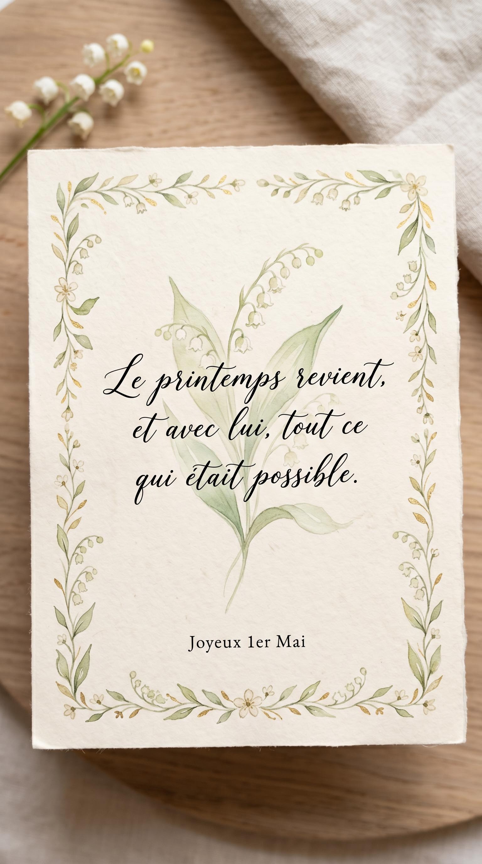 Carte poétique avec citation pour le 1er mai, générée par IA