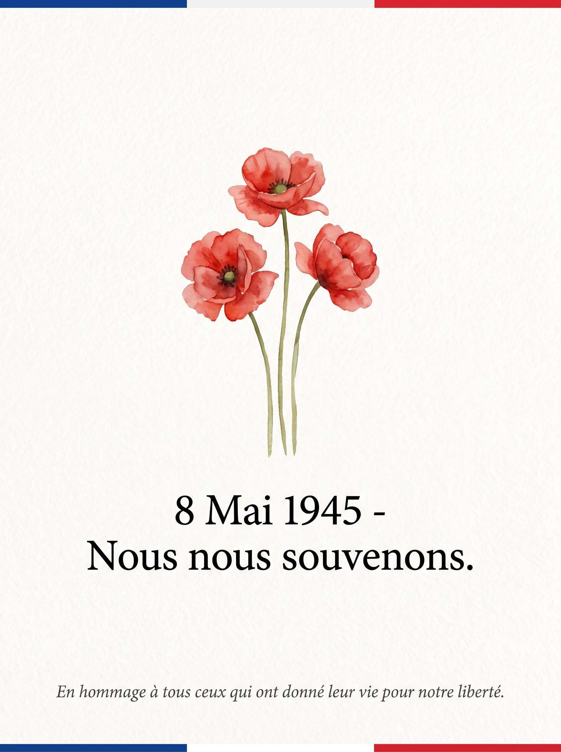 Carte de souvenir pour le 8 mai 1945, générée par IA