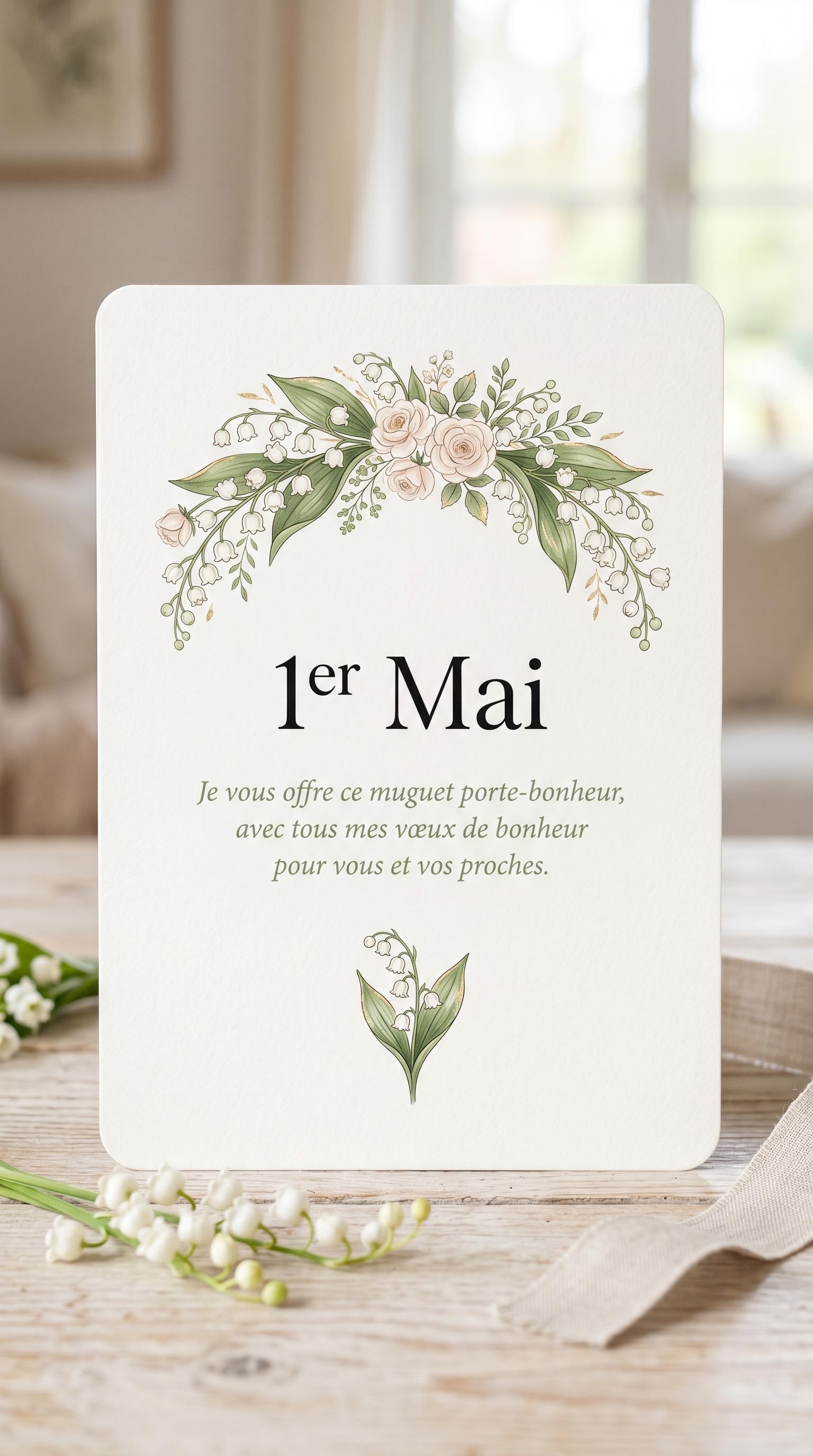 Carte de vœux élégante avec muguet pour le 1er mai, générée par IA