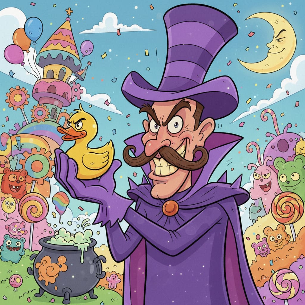 KI-Bild eines Cartoon-Bösewichts mit Gummiente