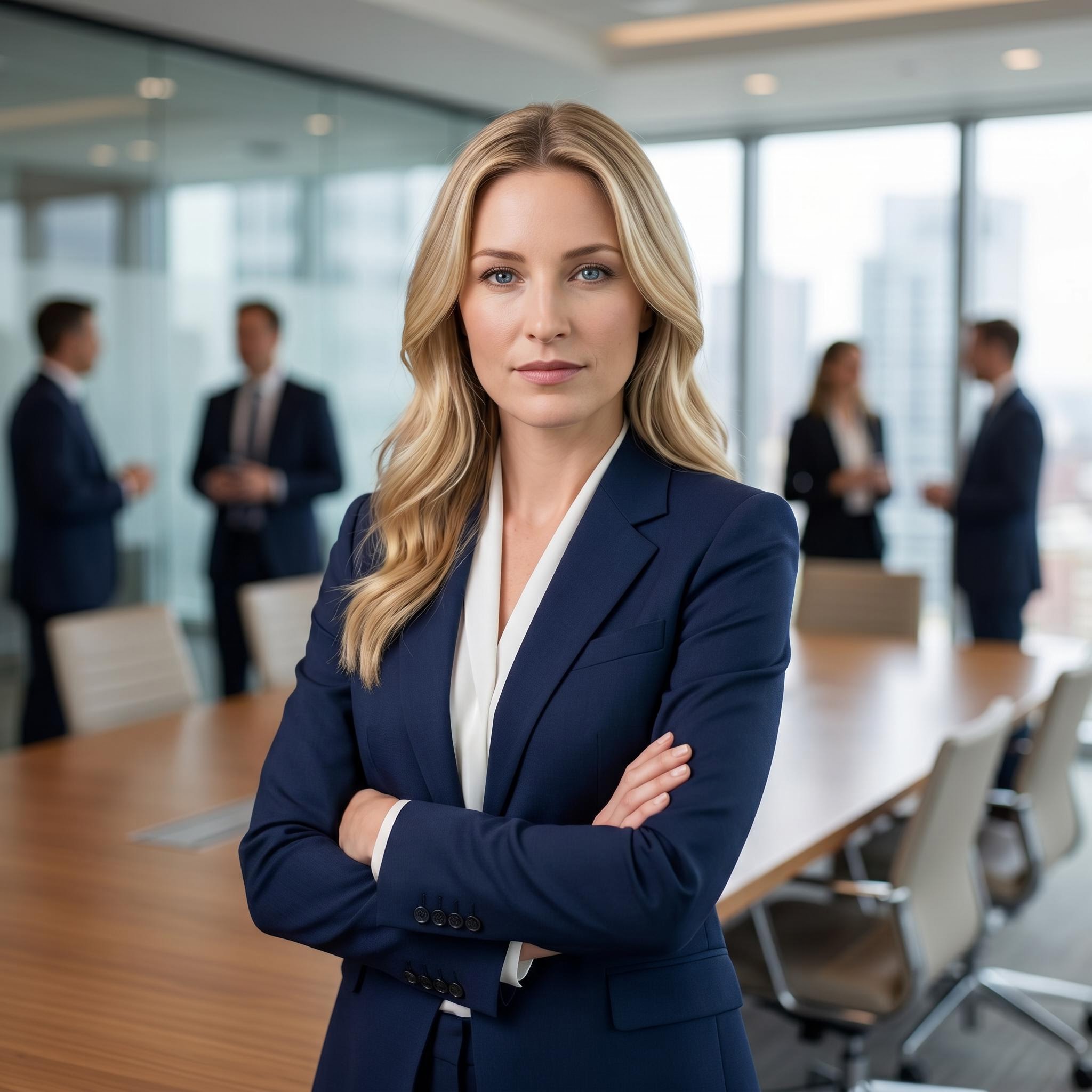 Retrato de CEO en sala de juntas generado con IA (después)