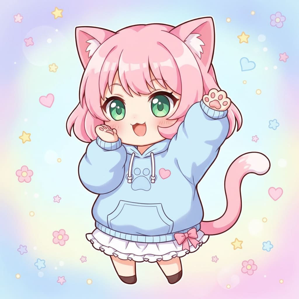 Chibi cat girl AI-generated illustration