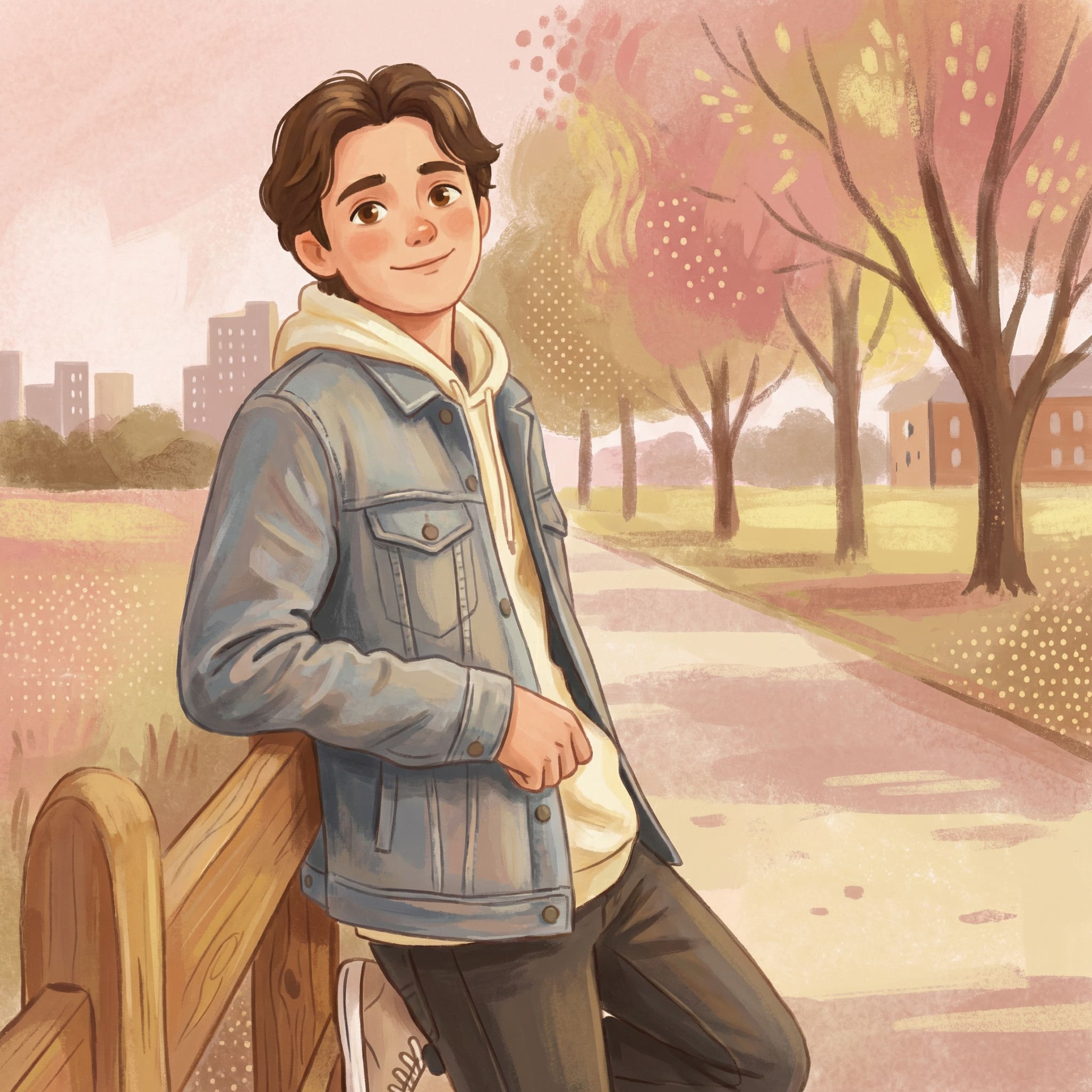 Portrait transformed into children's book style gouache character illustration