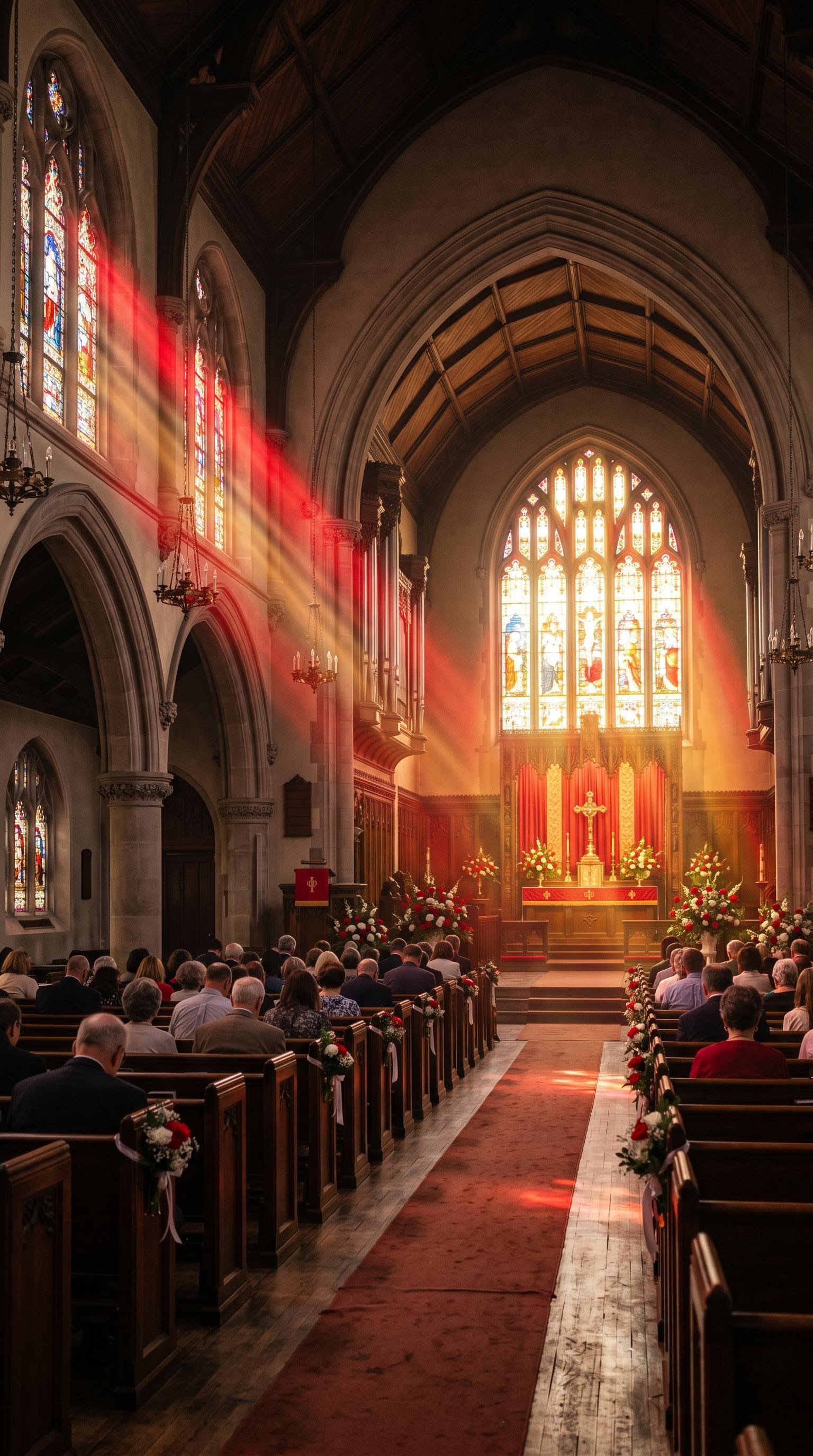Holy light inside an American church on Pentecost Sunday morning, AI generated