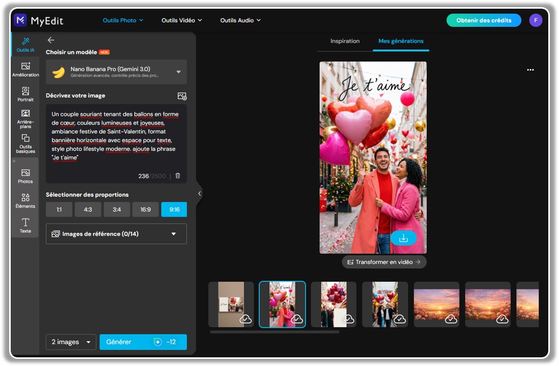 Comment créer une image avec citation saint valentin sur MyEdit
