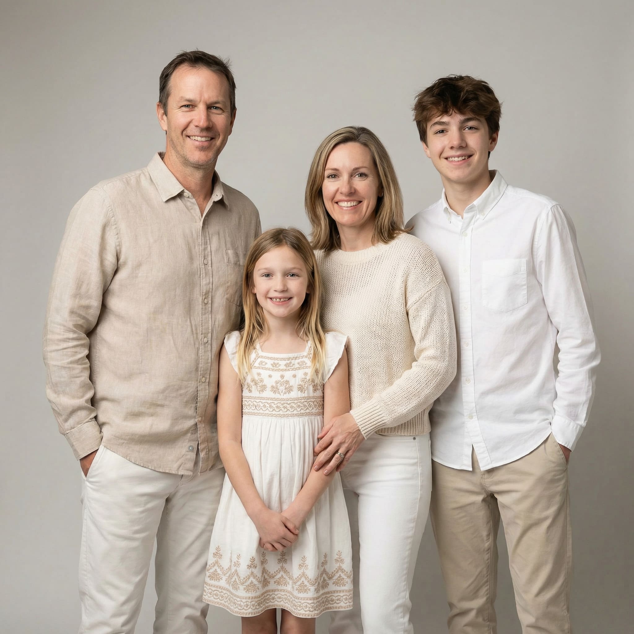 AI-generated classic neutral background family portrait