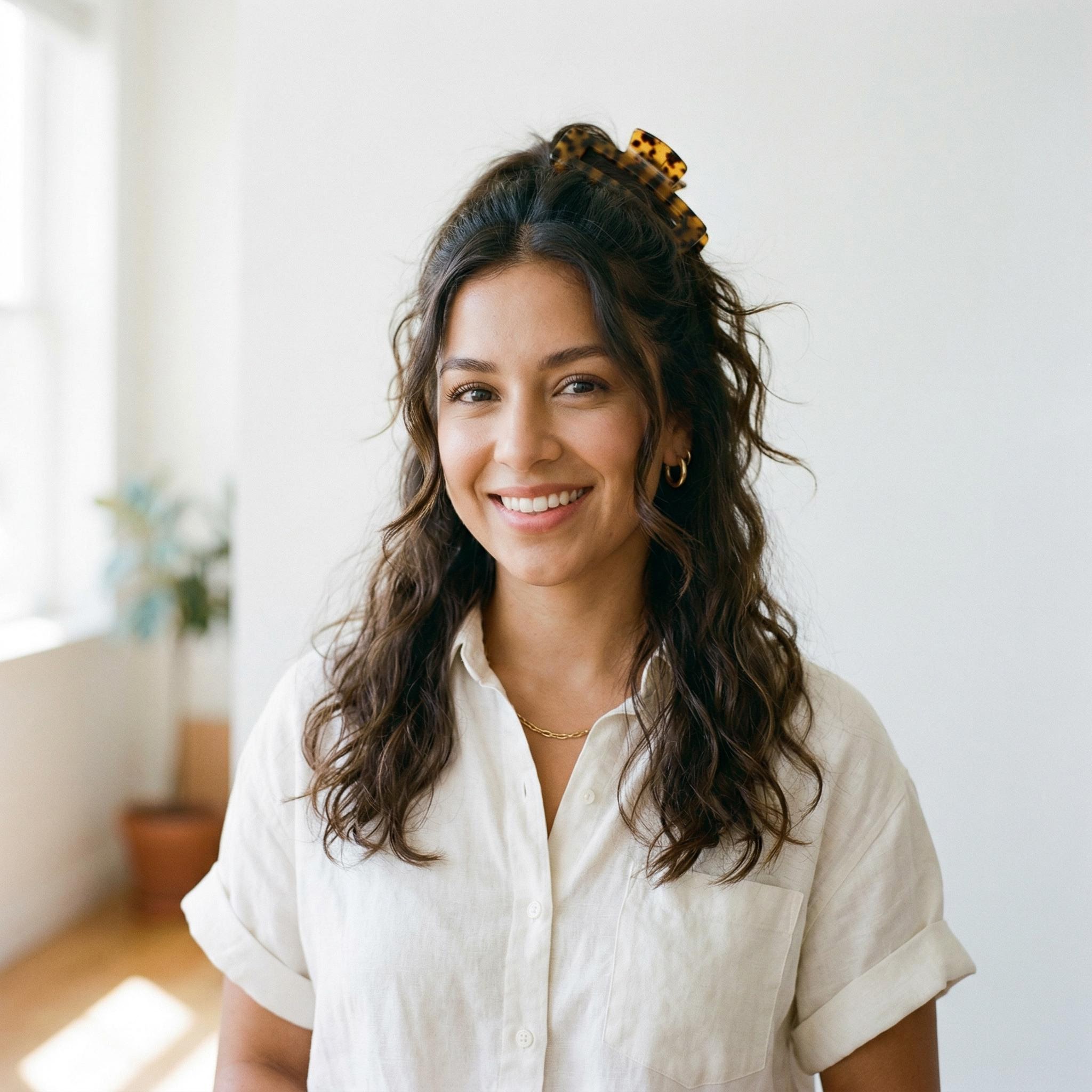 Half-up claw clip party hairstyle