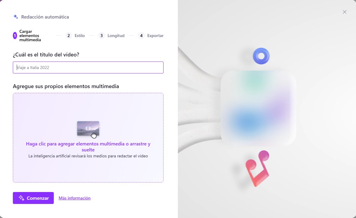 Generador de videos con IA de Clipchamp