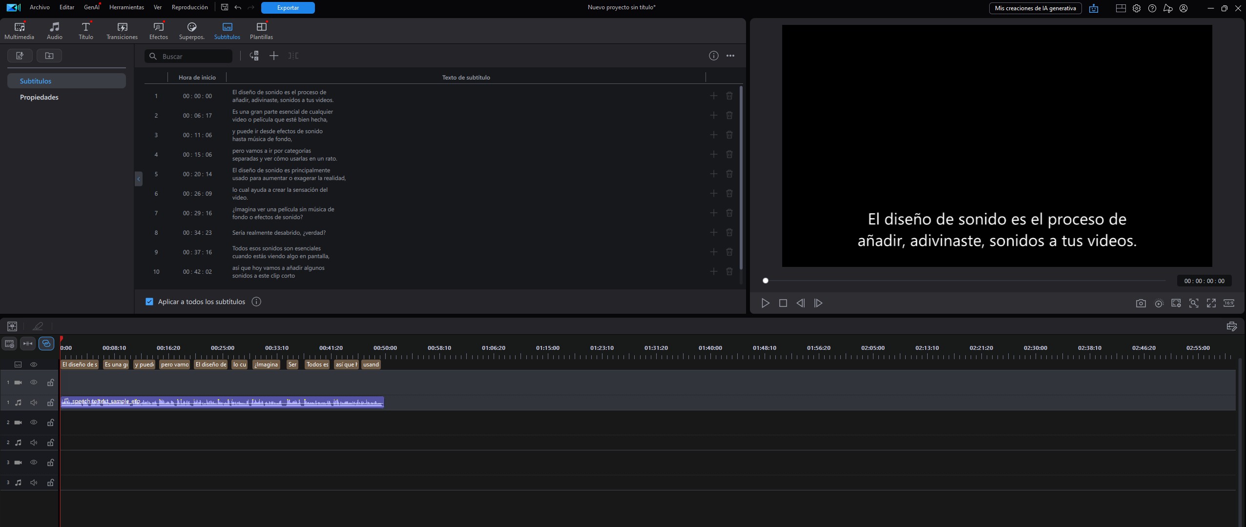 Interfaz del generador de closed captions en PowerDirector