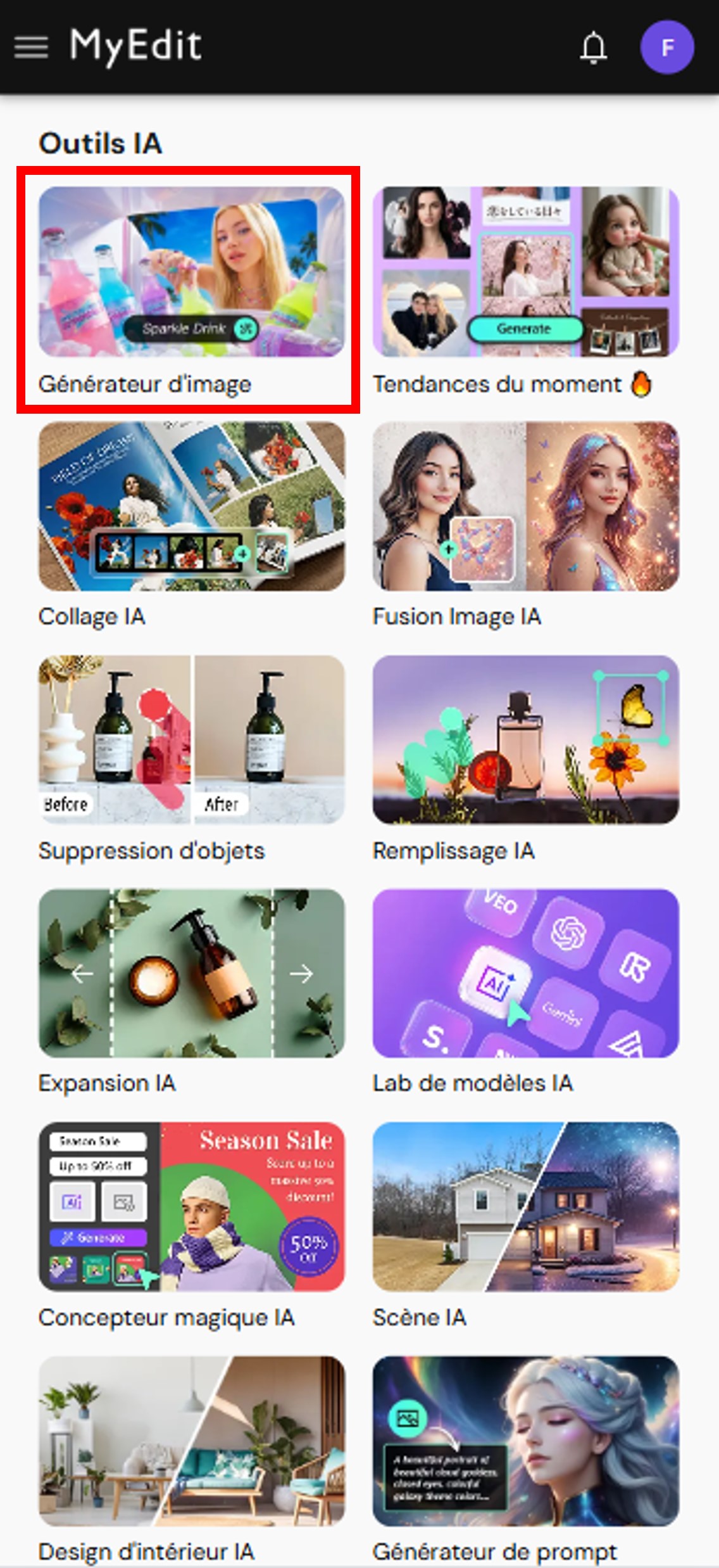 MyEdit - Générateur d'image IA étape 1 : accéder à l'outil