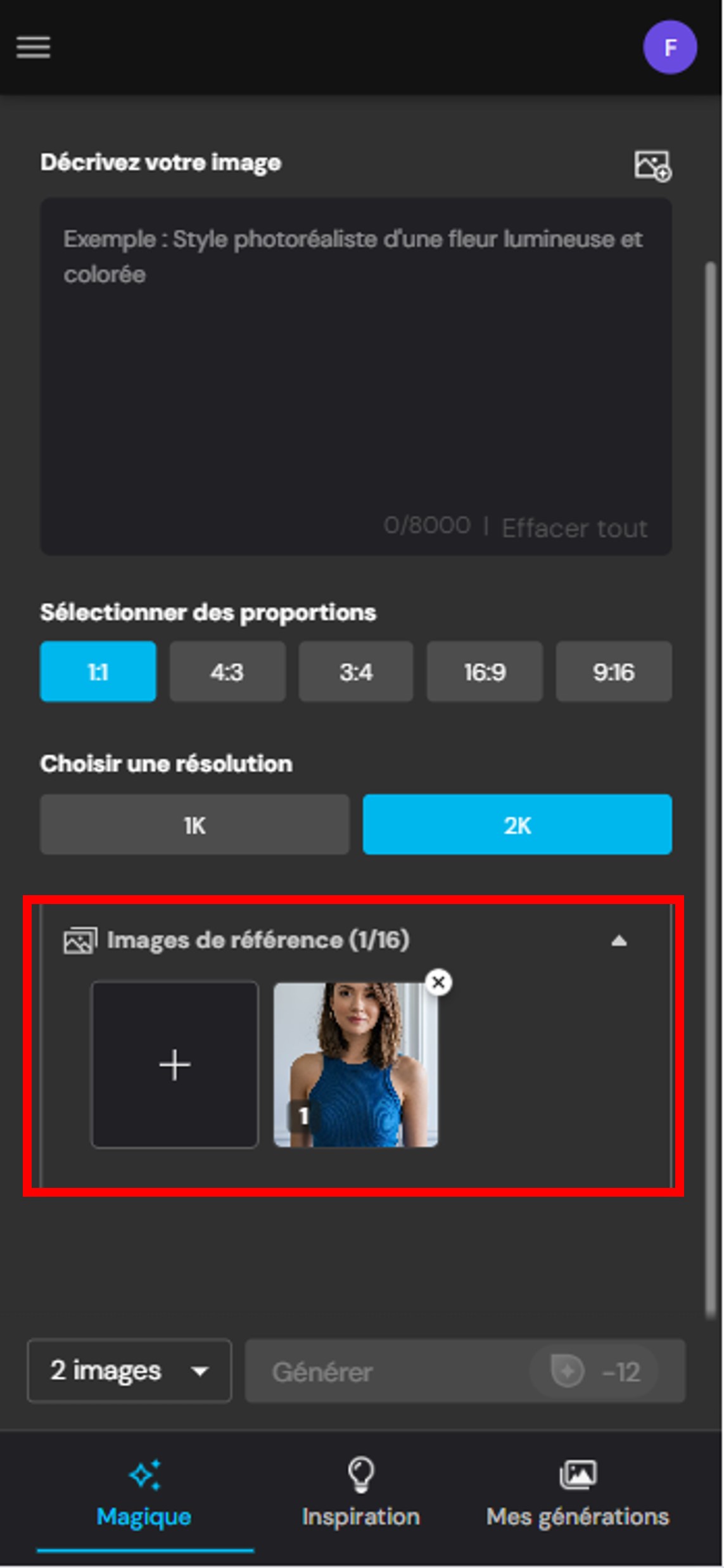 MyEdit - Générateur d'image IA étape 2 : importer sa photo