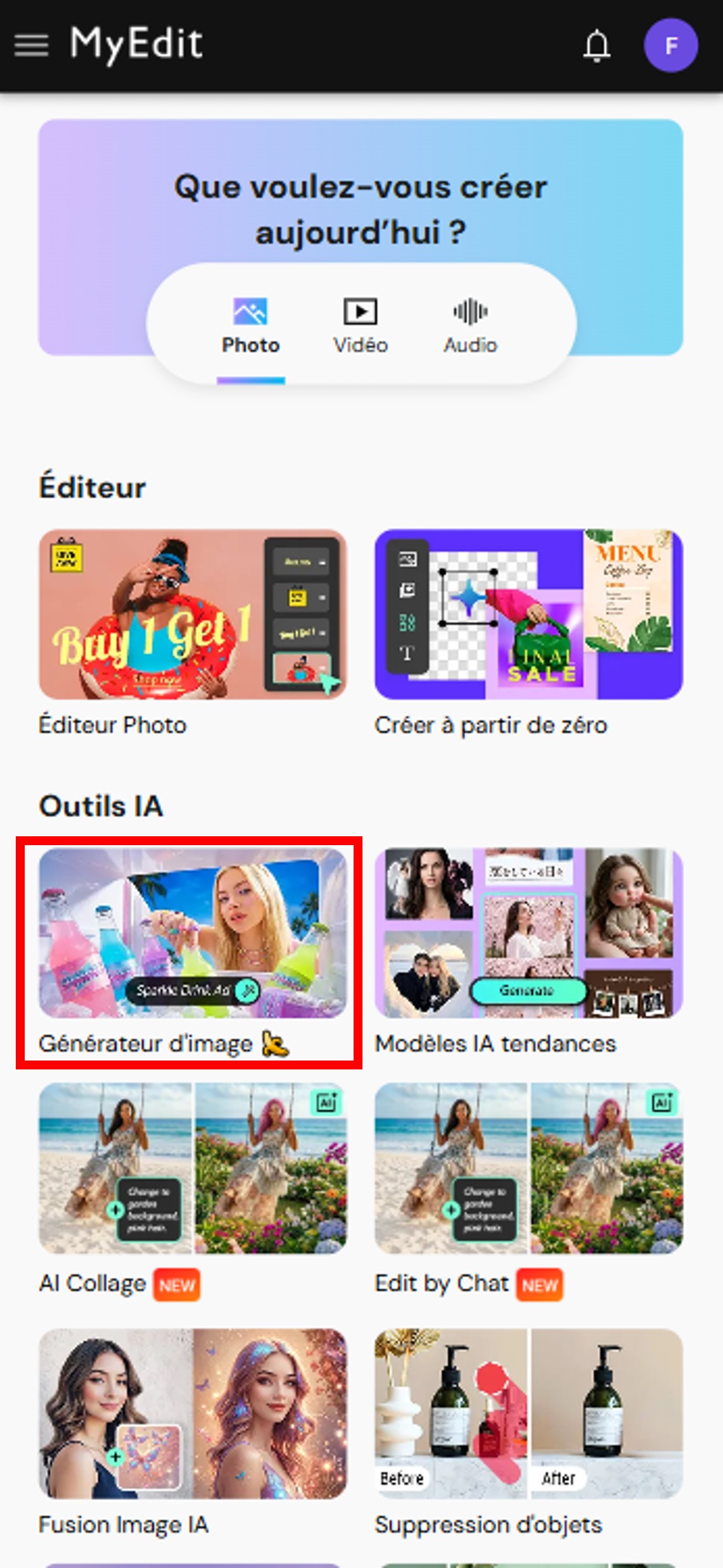 Ouvrir le générateur d'image IA