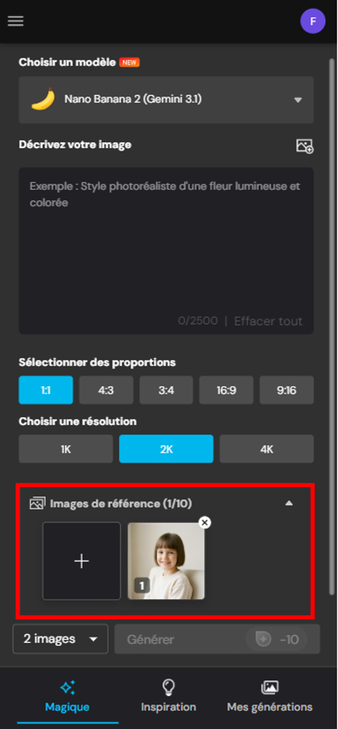 Importer une photo de référence sur MyEdit pour tester une coiffure fille