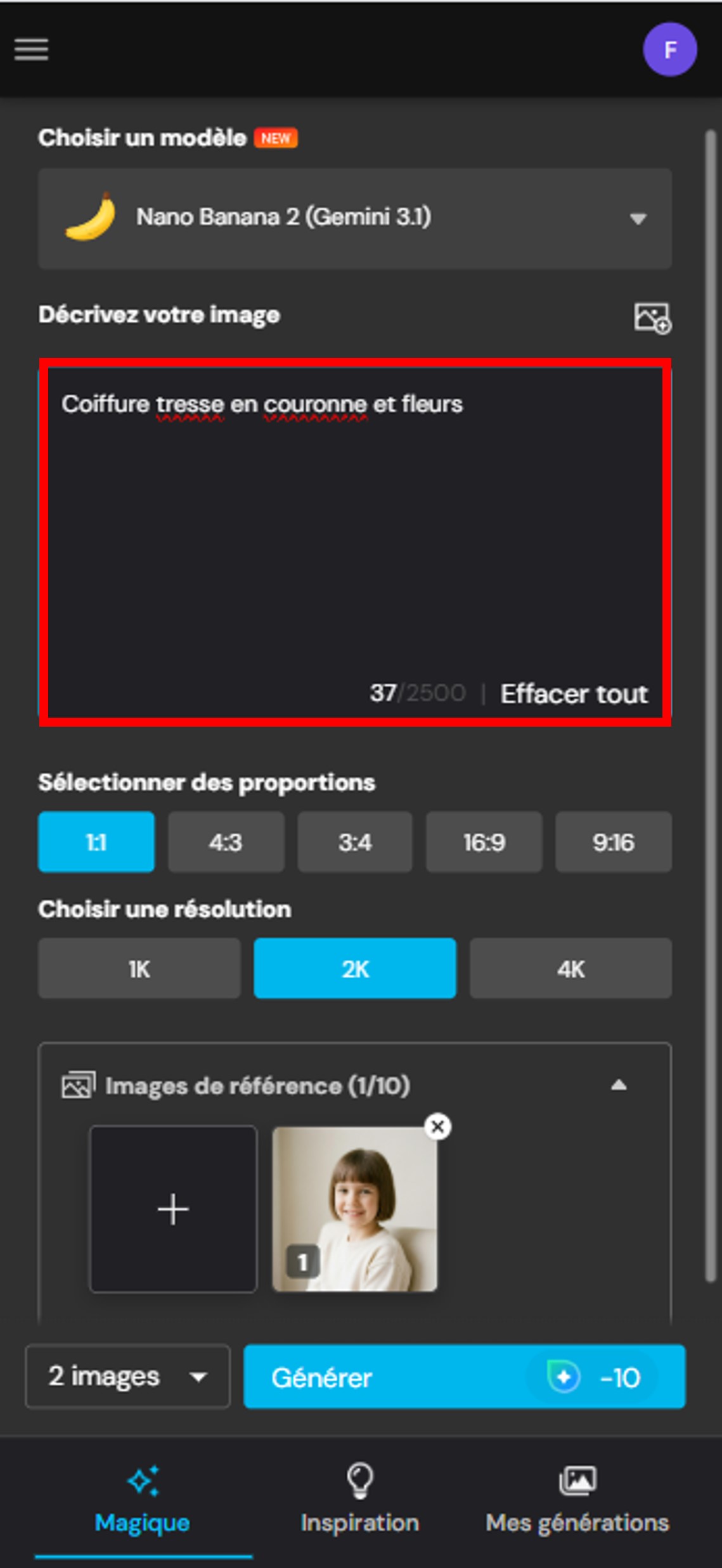 Décrire la coiffure souhaitée sur MyEdit pour une petite fille