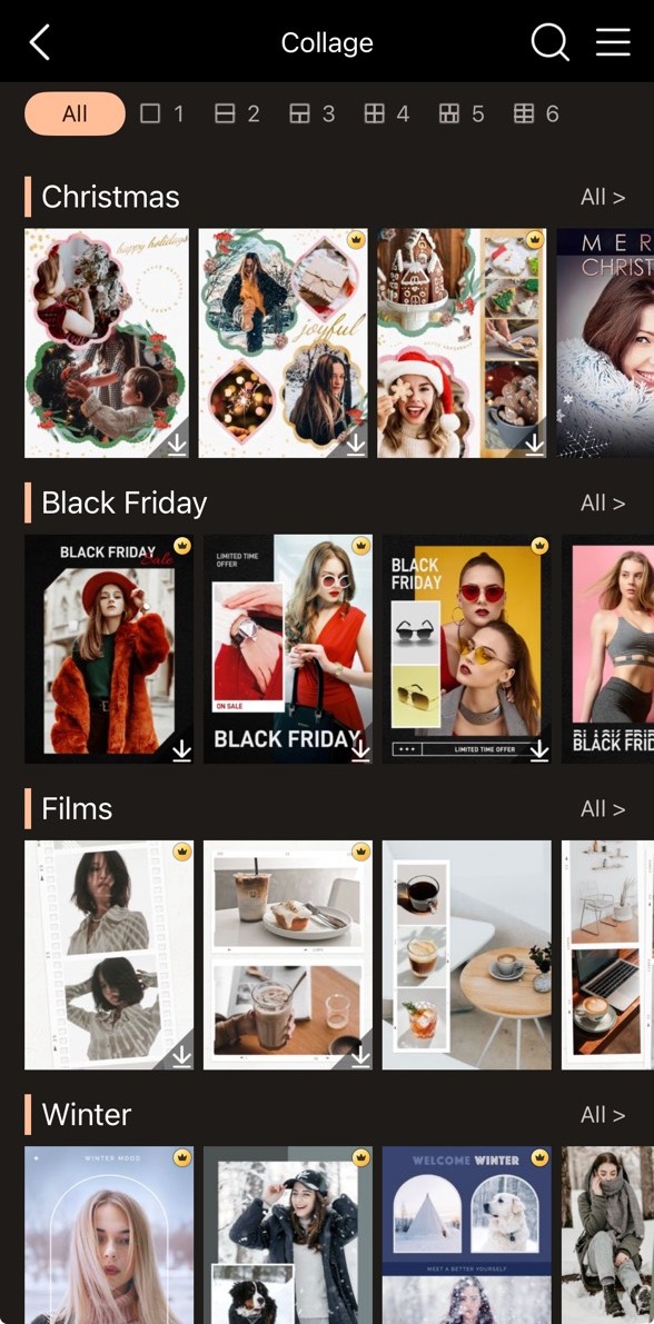Collage templates in PhotoDirector