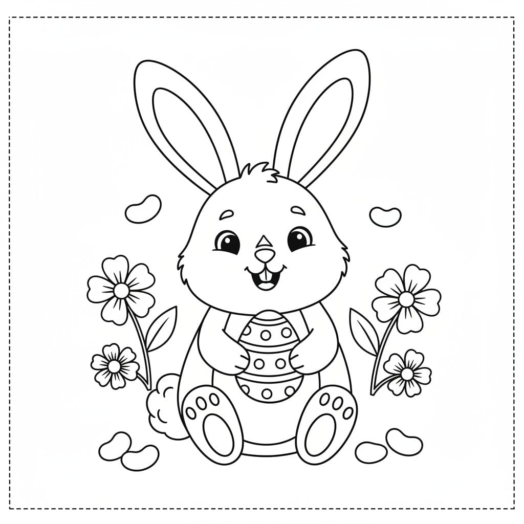 Lapin noir et blanc tenant un œuf de Pâques - image IA