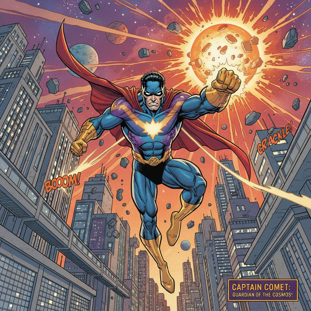 Pose de super-héros façon comics