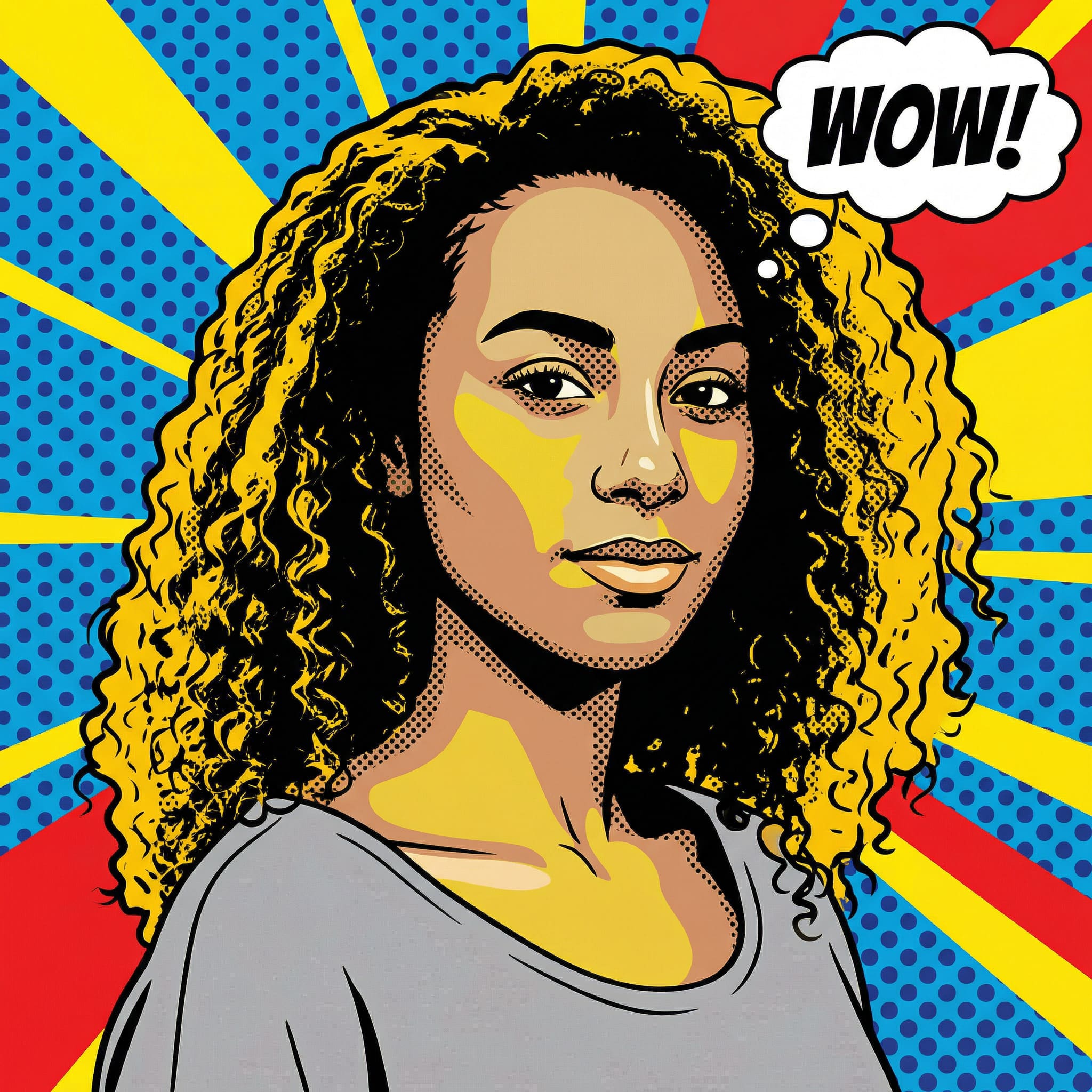 Portrait turned into comic book pop art illustration with bold outlines
