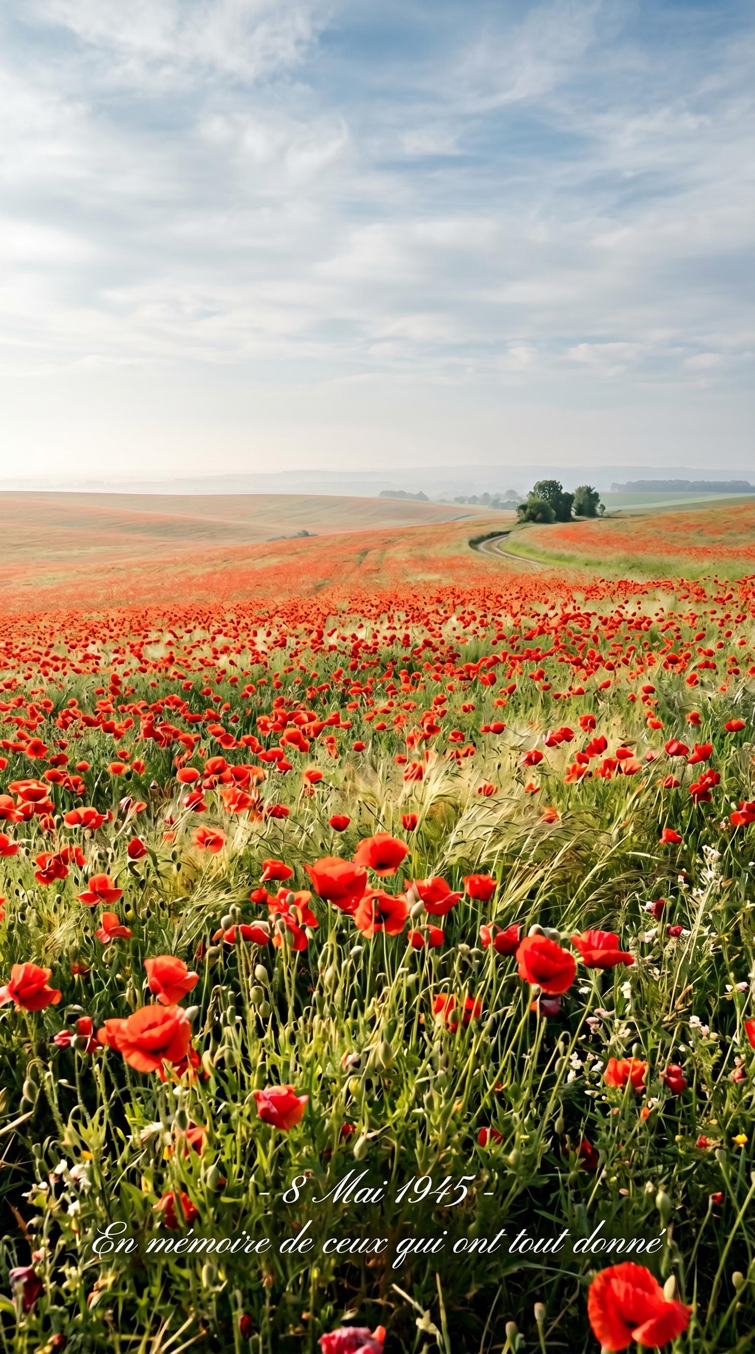 Champ de coquelicots rouges pour le 8 mai, généré par IA