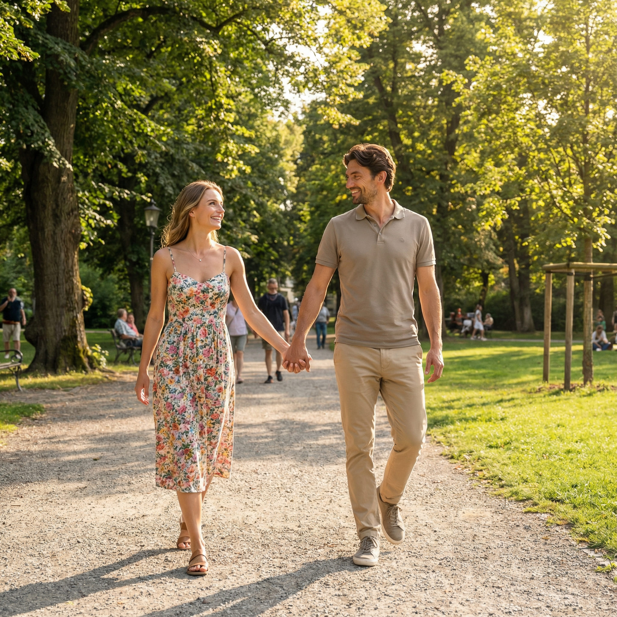 KI-generierte Paaraufnahme Parkspaziergang