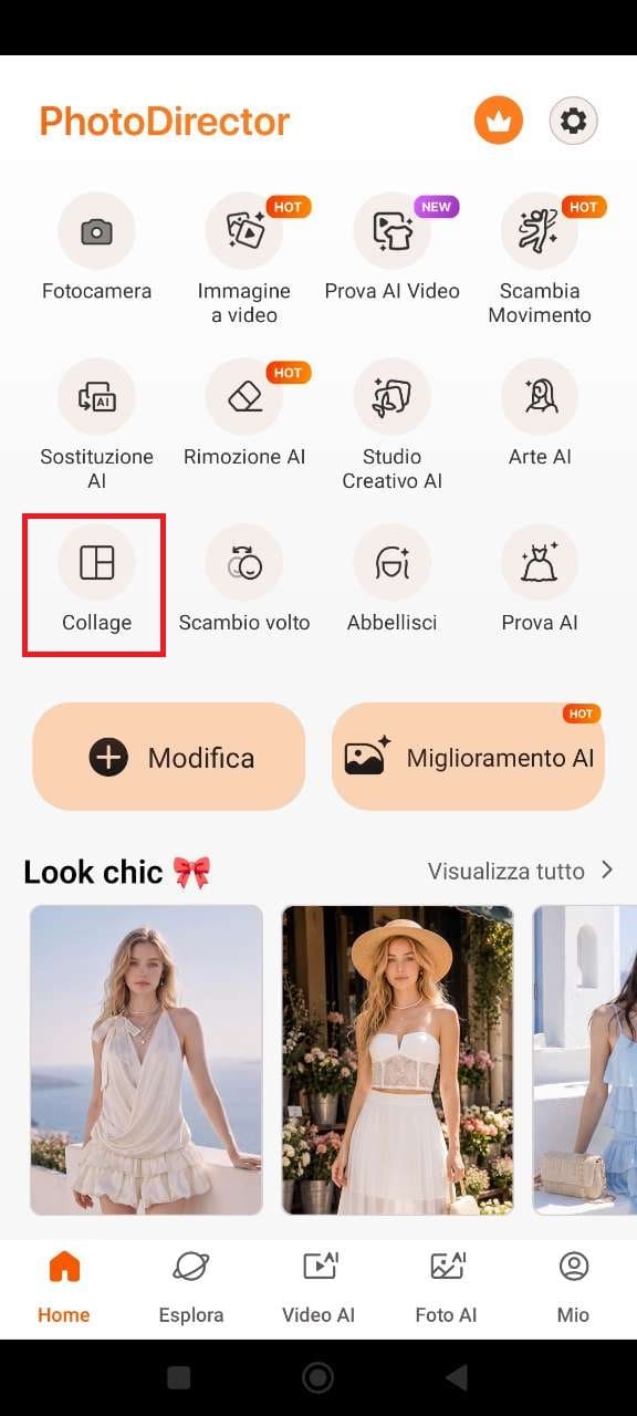 PhotoDirector - vai su Collage dall'interfaccia principale
