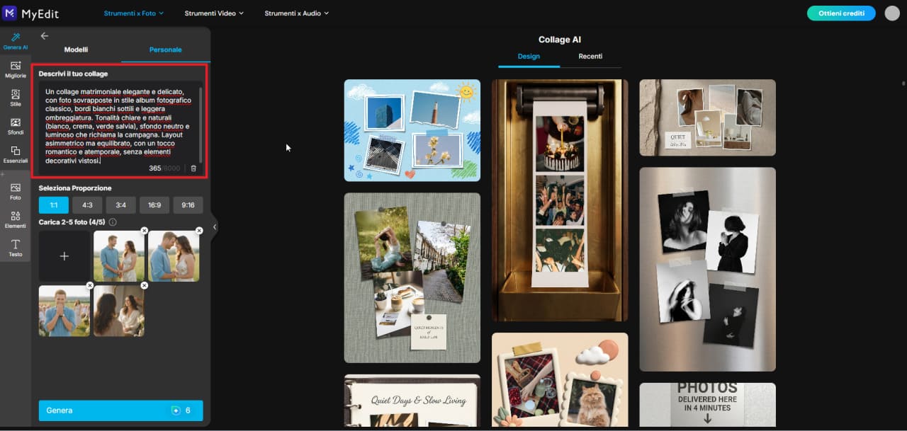 MyEdit - digita il prompt per il collage personalizzato