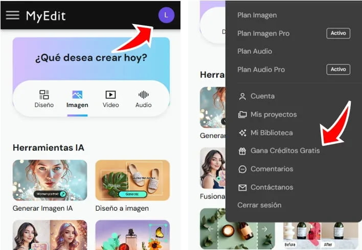 Pasos para obtener créditos gratis en MyEdit