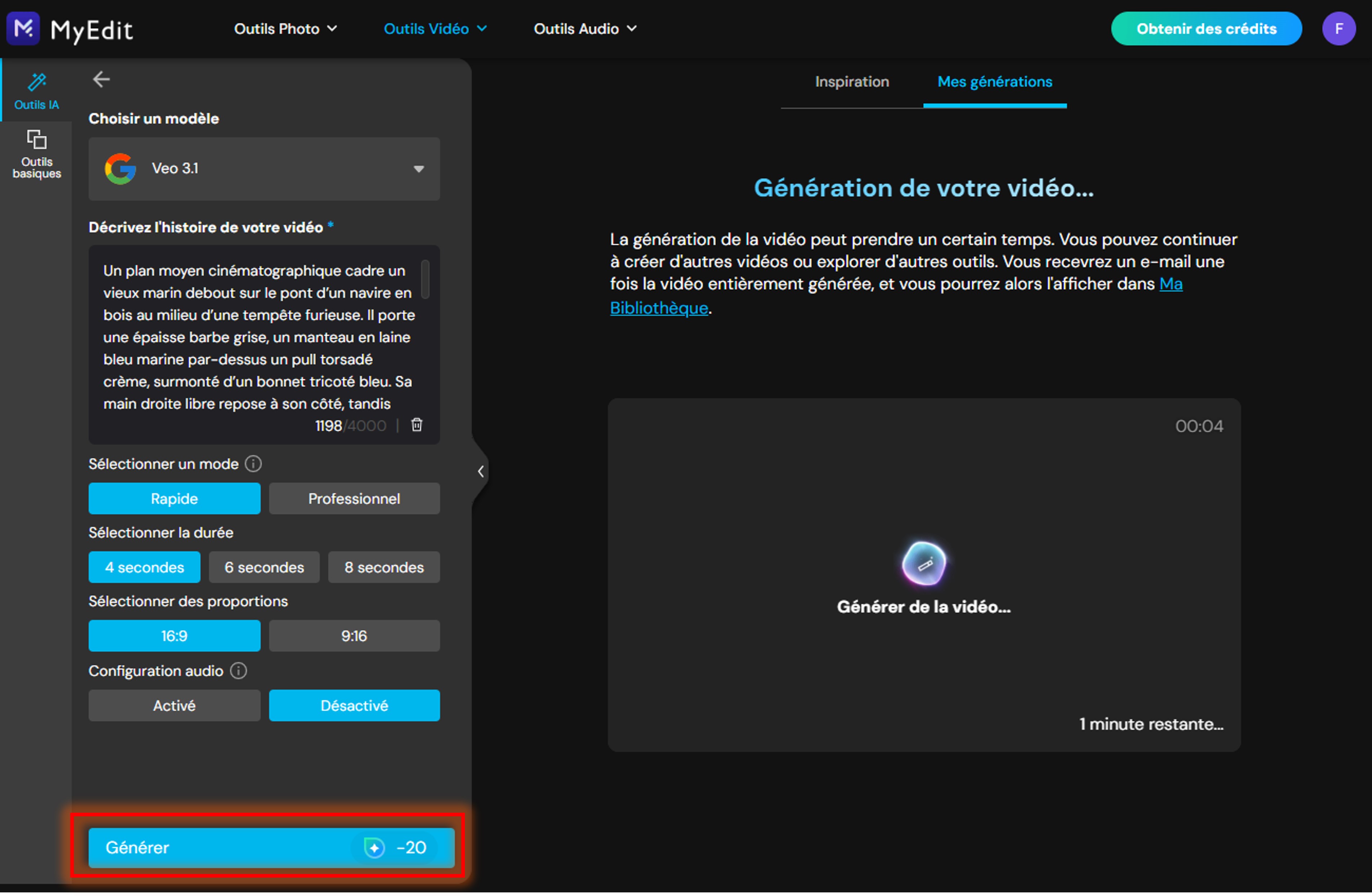 Tutoriel MyEdit Génération Vidéo IA
