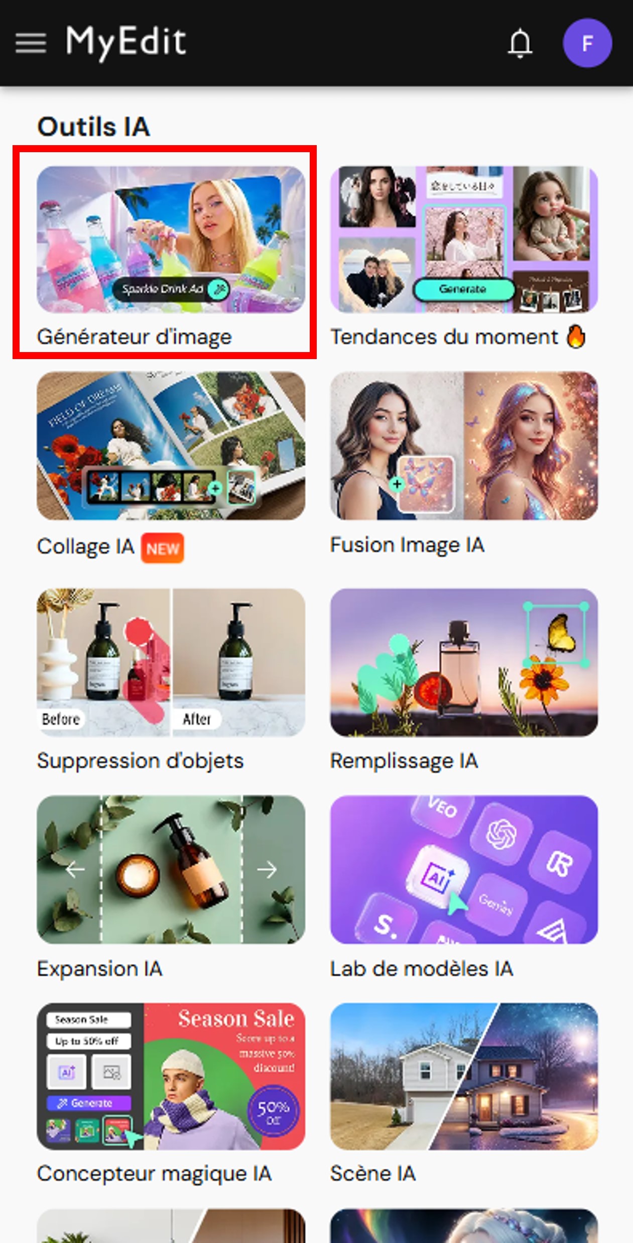 Accéder au générateur d'images IA MyEdit