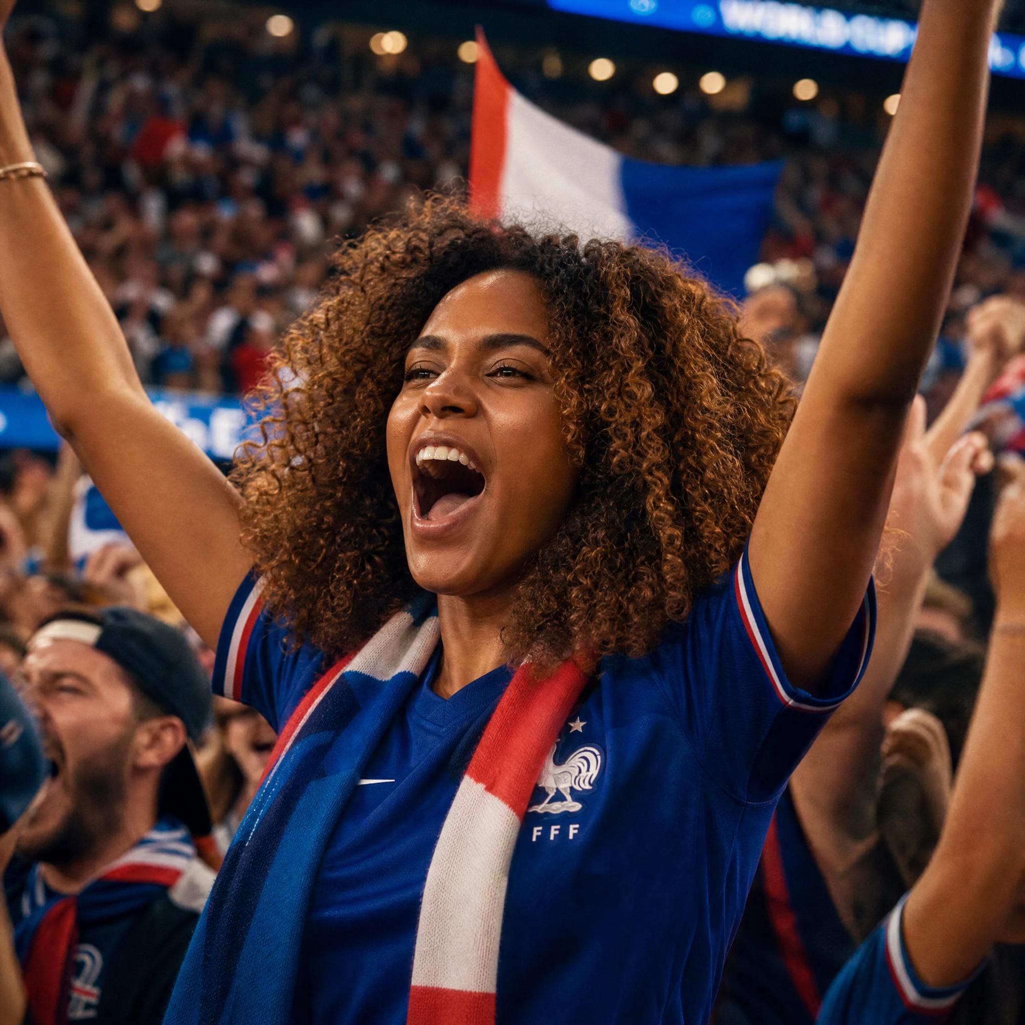 Cri de joie supporter dans les tribunes Coupe du Monde 2026 créé par l'IA