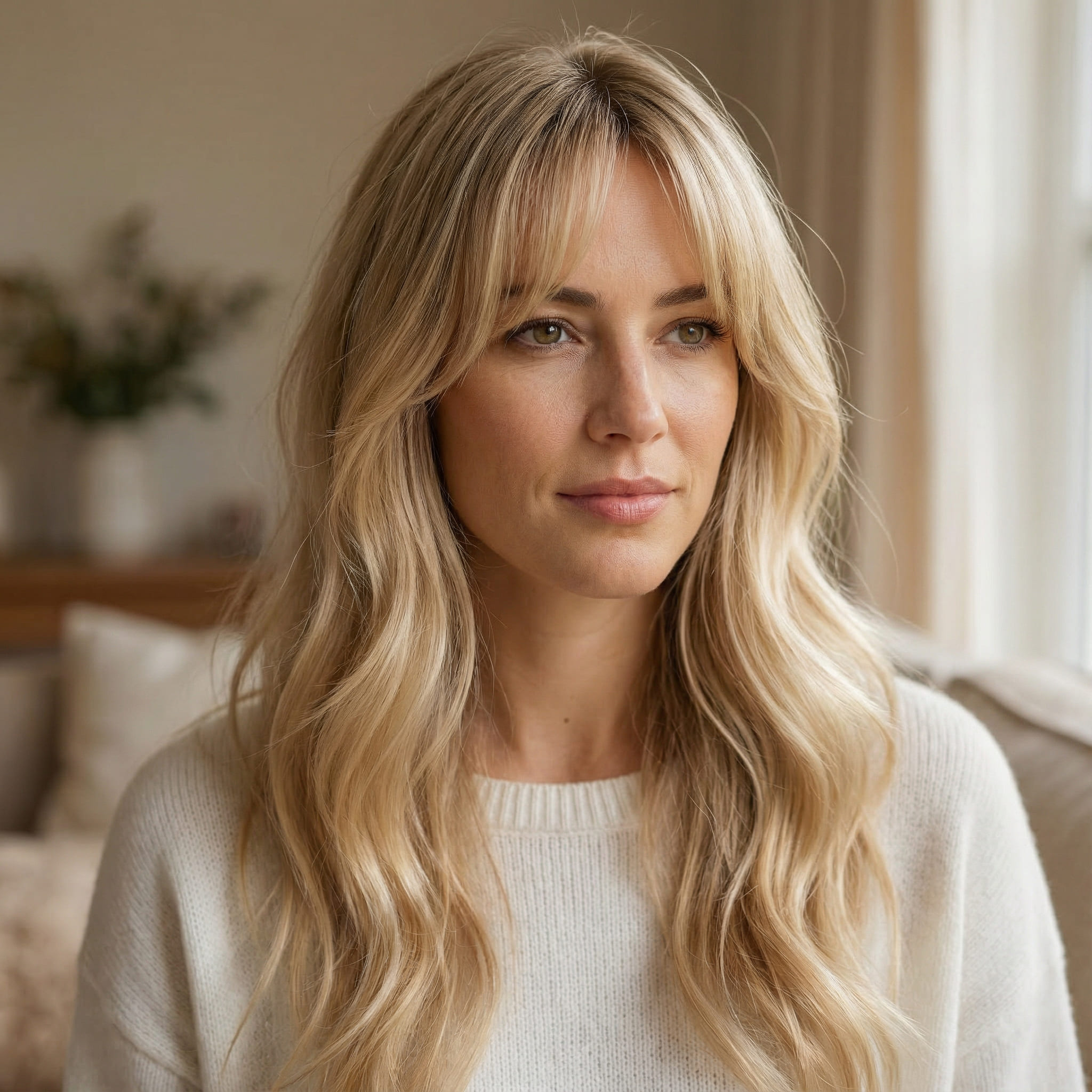 KI-Frisur mit Prompts für Curtain Bangs