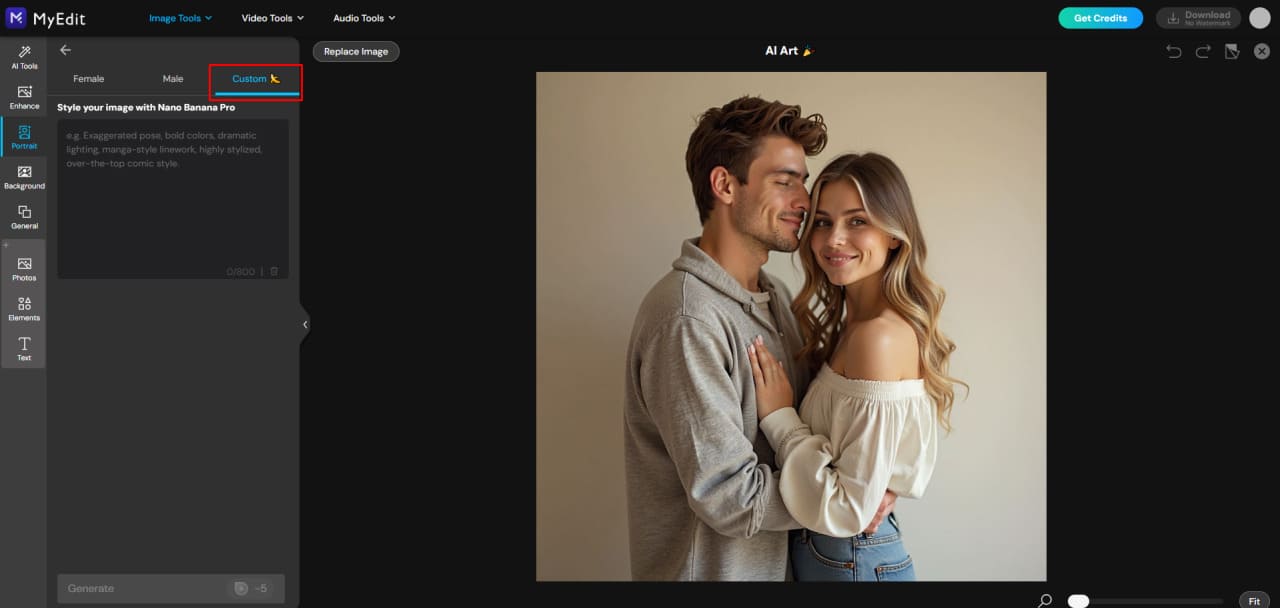 Select Custom mode in MyEdit