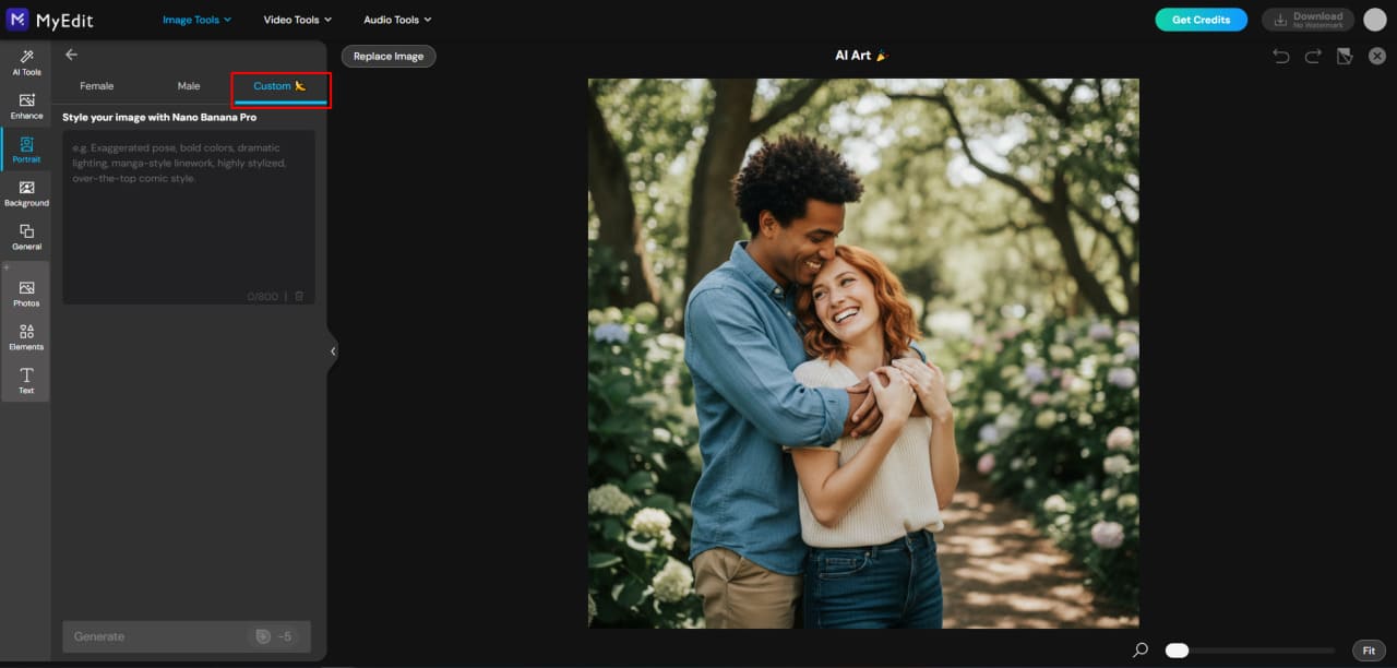 Select Custom mode in MyEdit