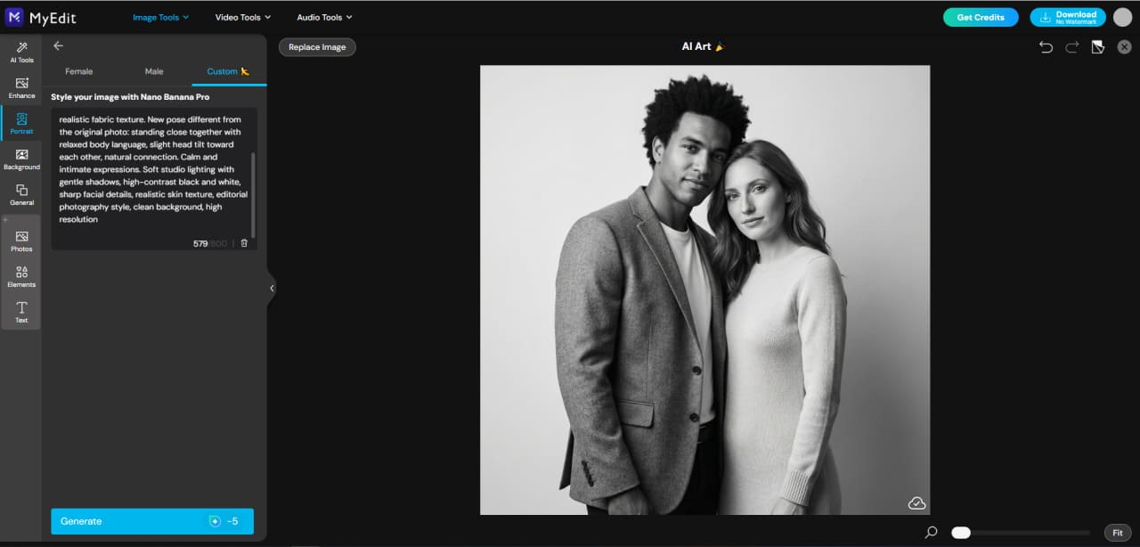 Generated AI couple portrait result