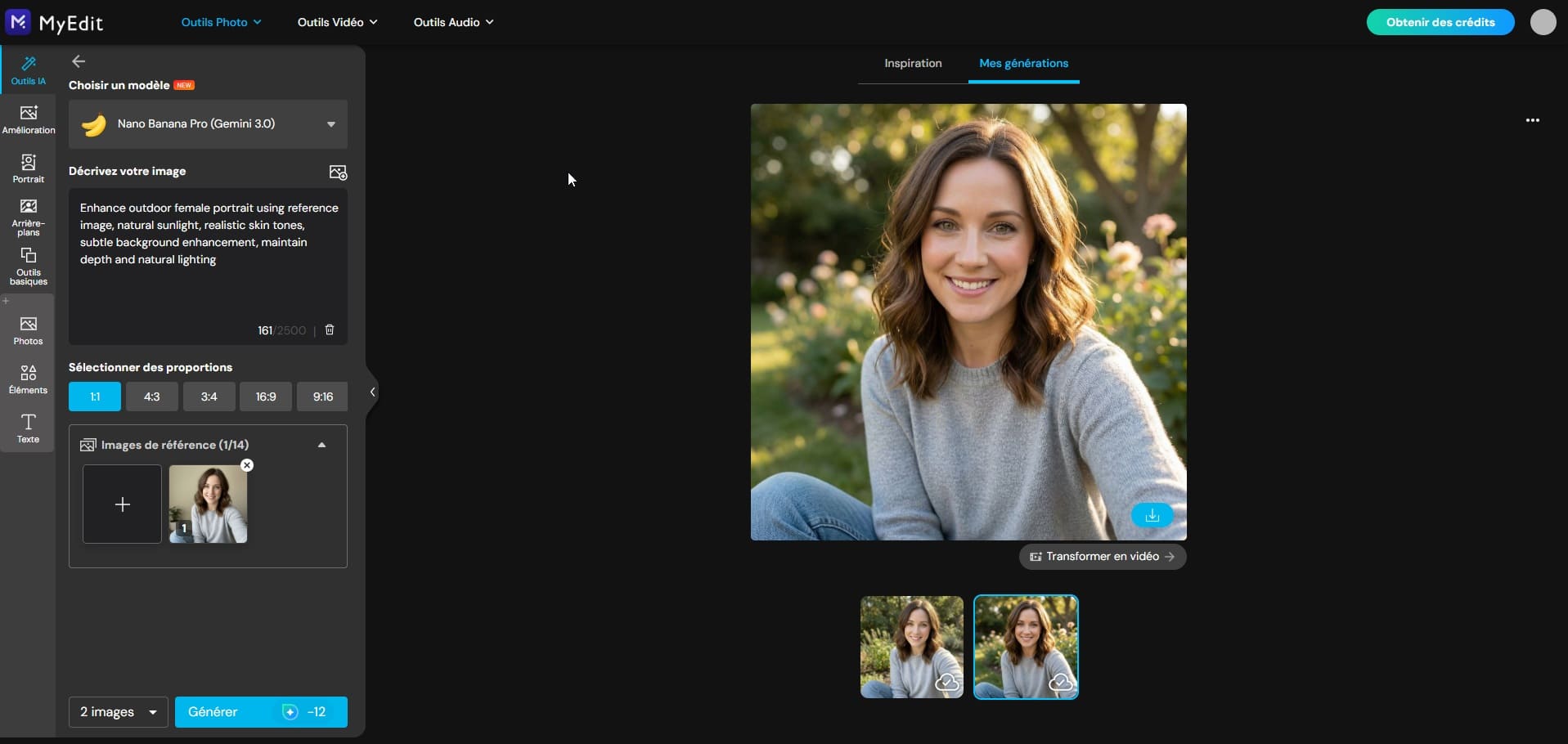 Résultat du portrait généré avec Nano Banana