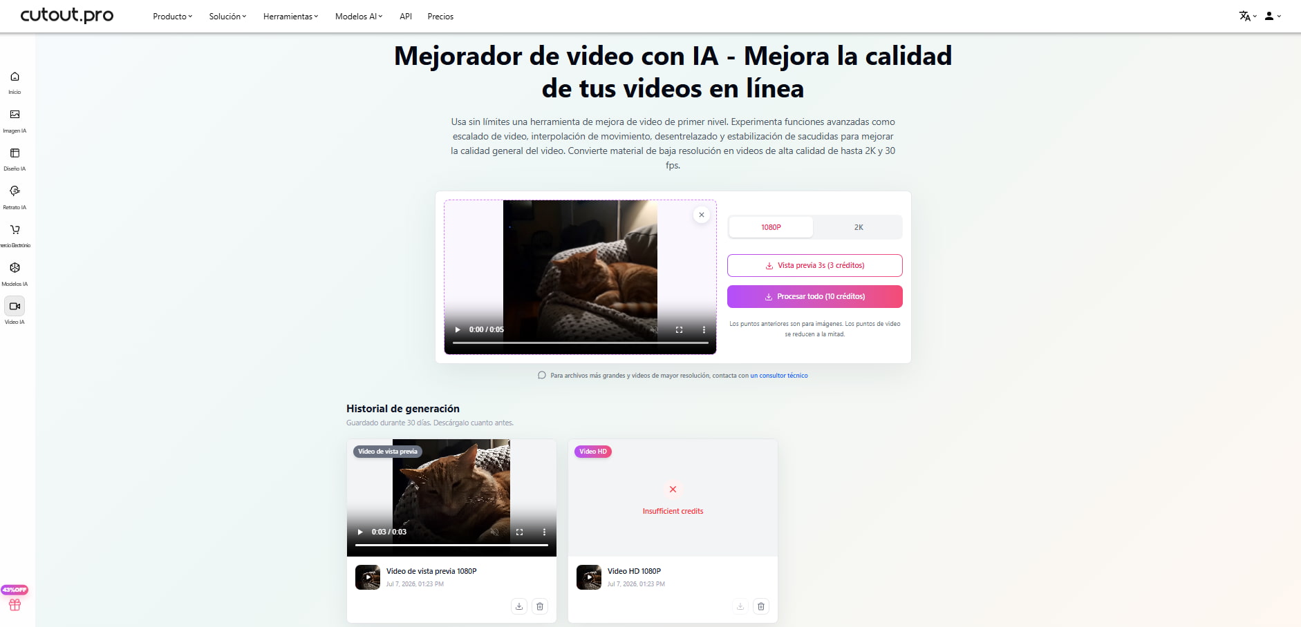 CutOut.Pro mejorador online de video con IA