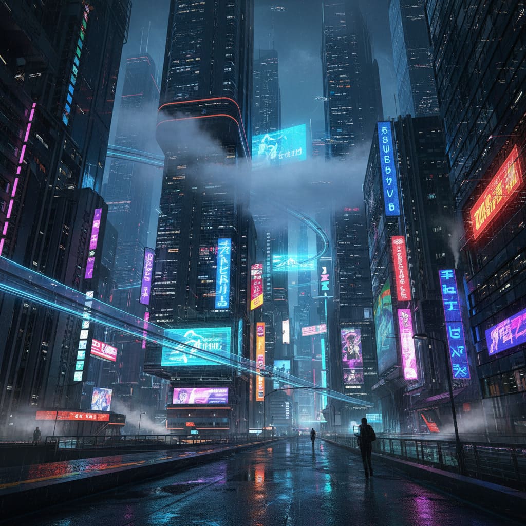 Ville cyberpunk la nuit