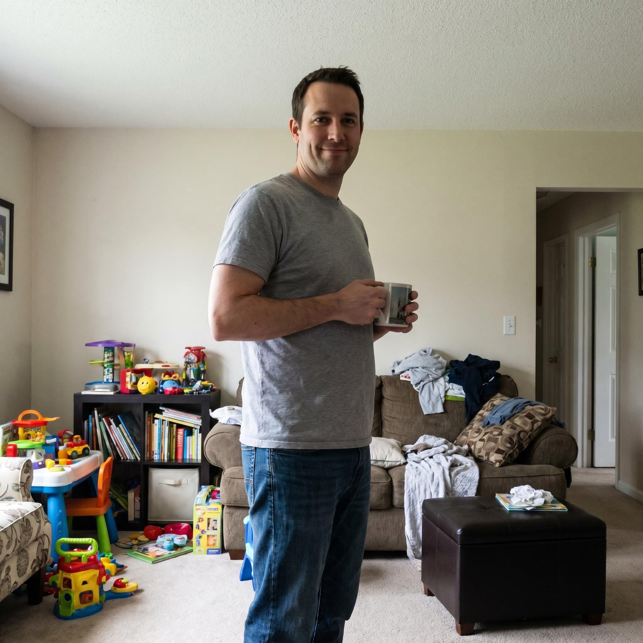 Casual everyday photo of dad before AI transformation