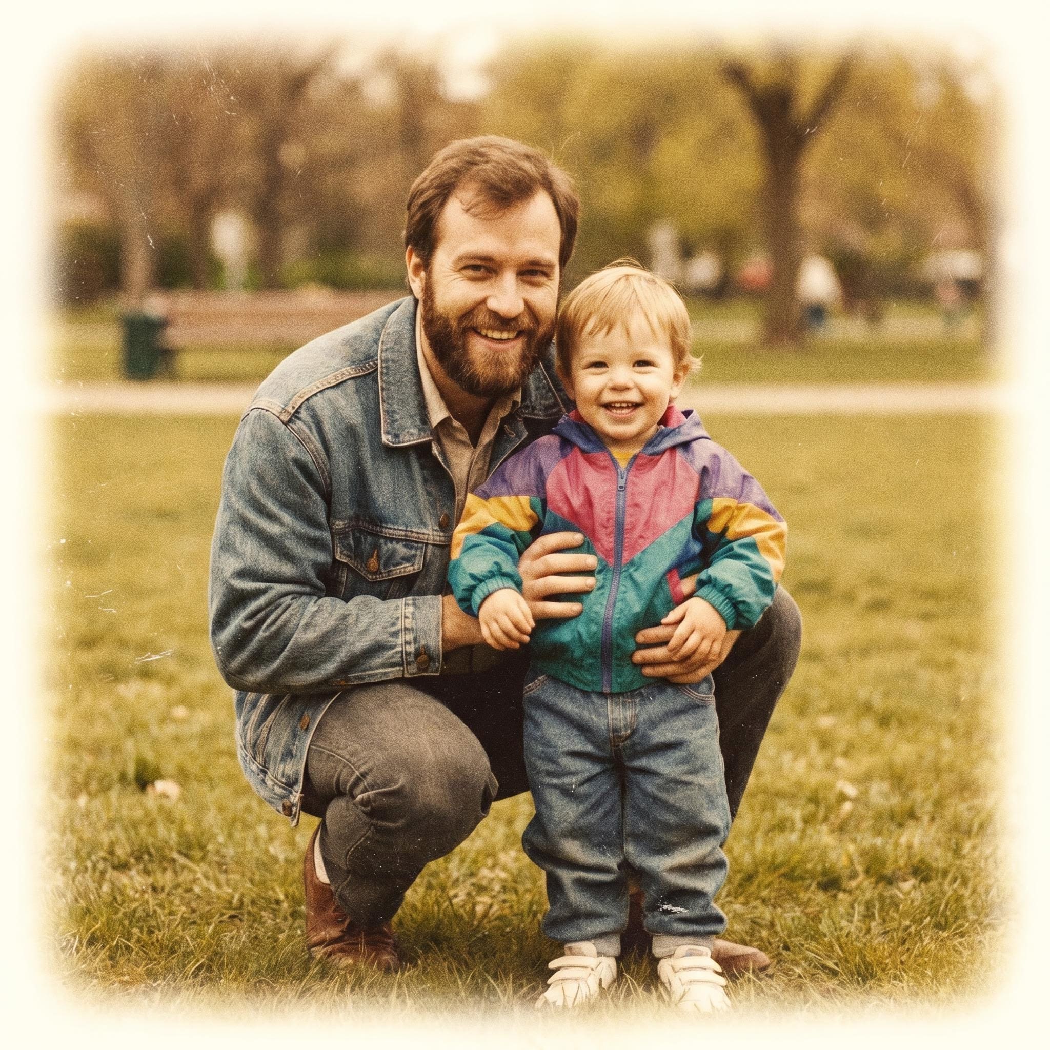 Original childhood photo of dad and child before AI transformation