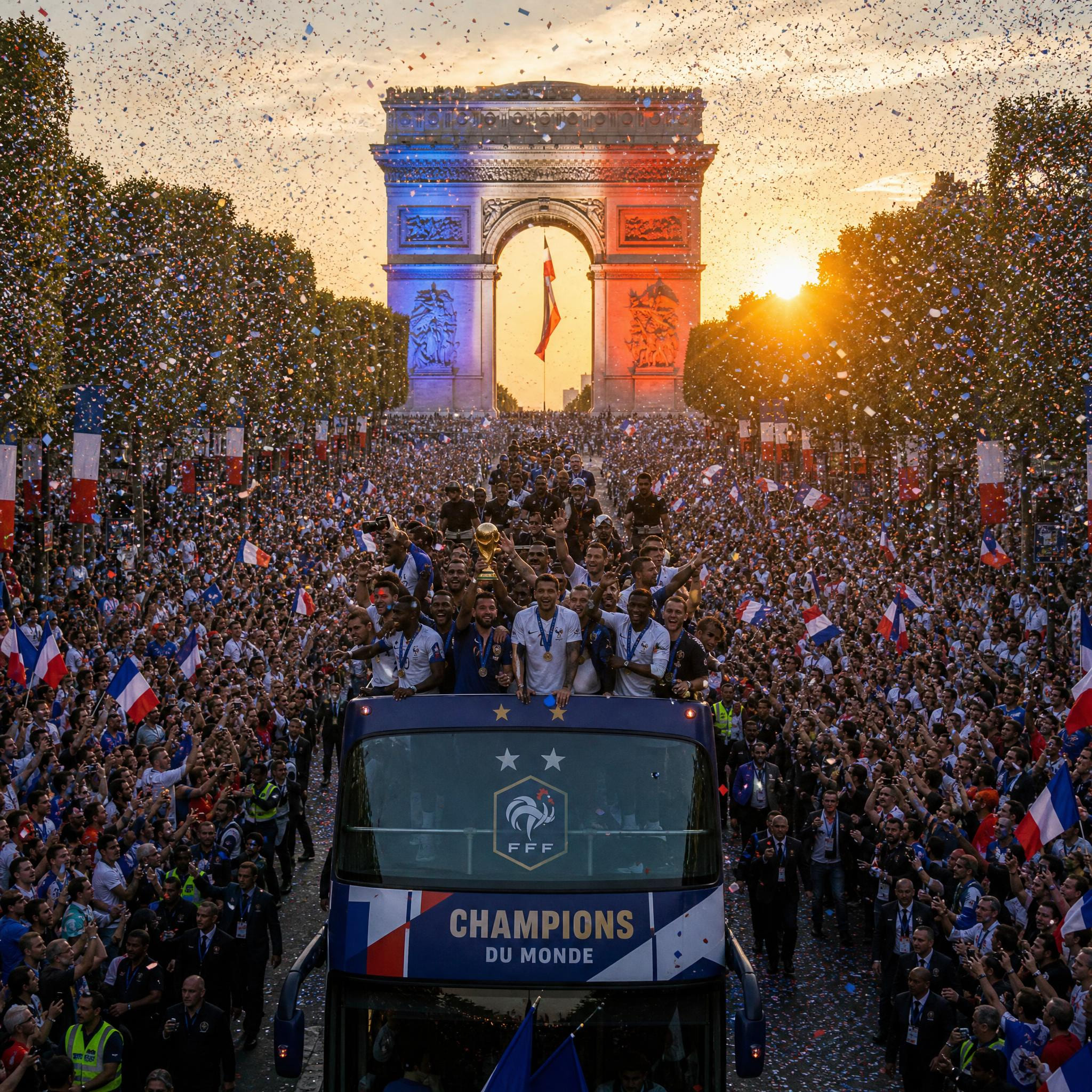 Défilé de champions Champs-Élysées Coupe du Monde 2026 créé par l'IA