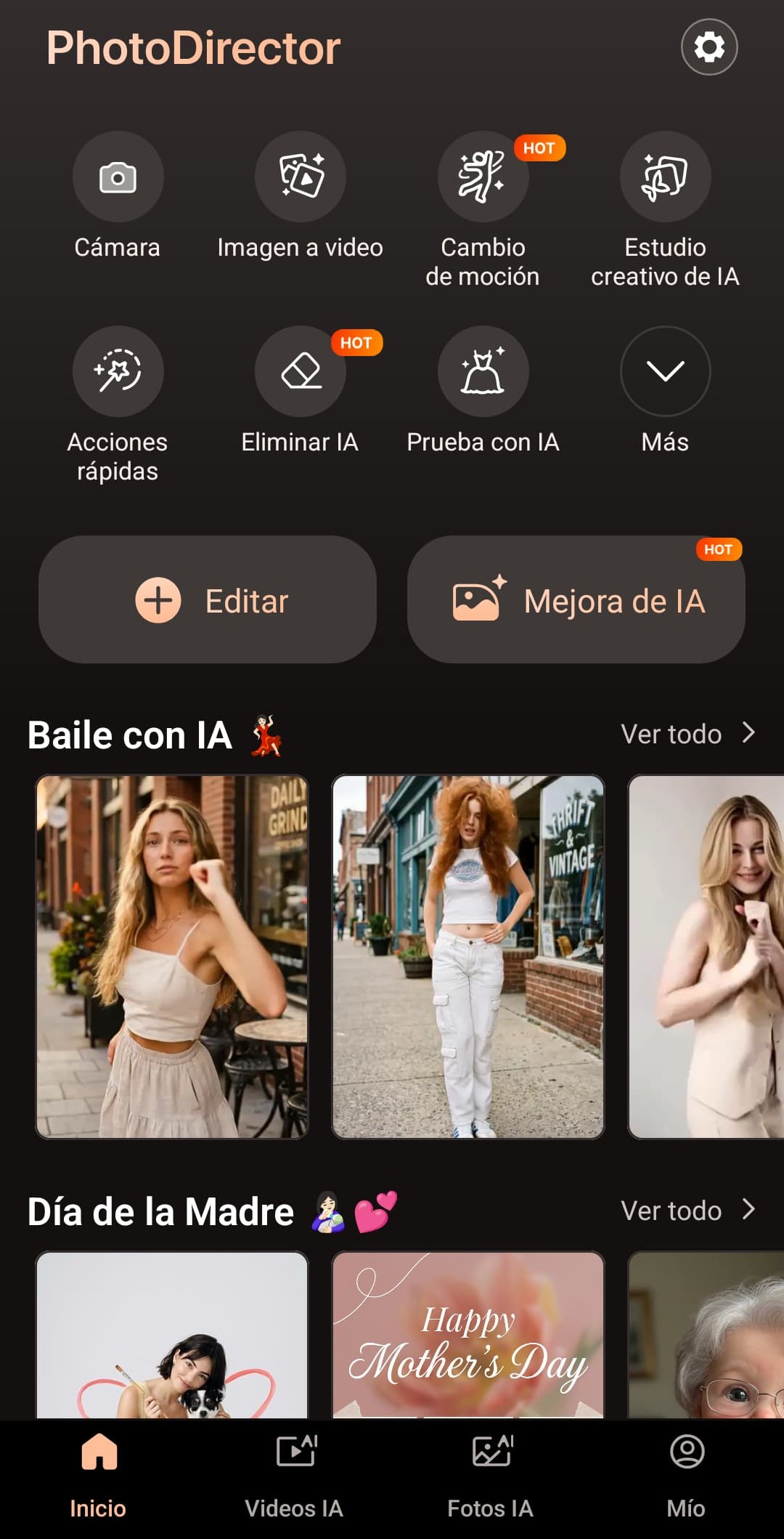 PhotoDirector app iOS/Android: herramienta Mejora de IA para editar fotos descargadas de Instagram