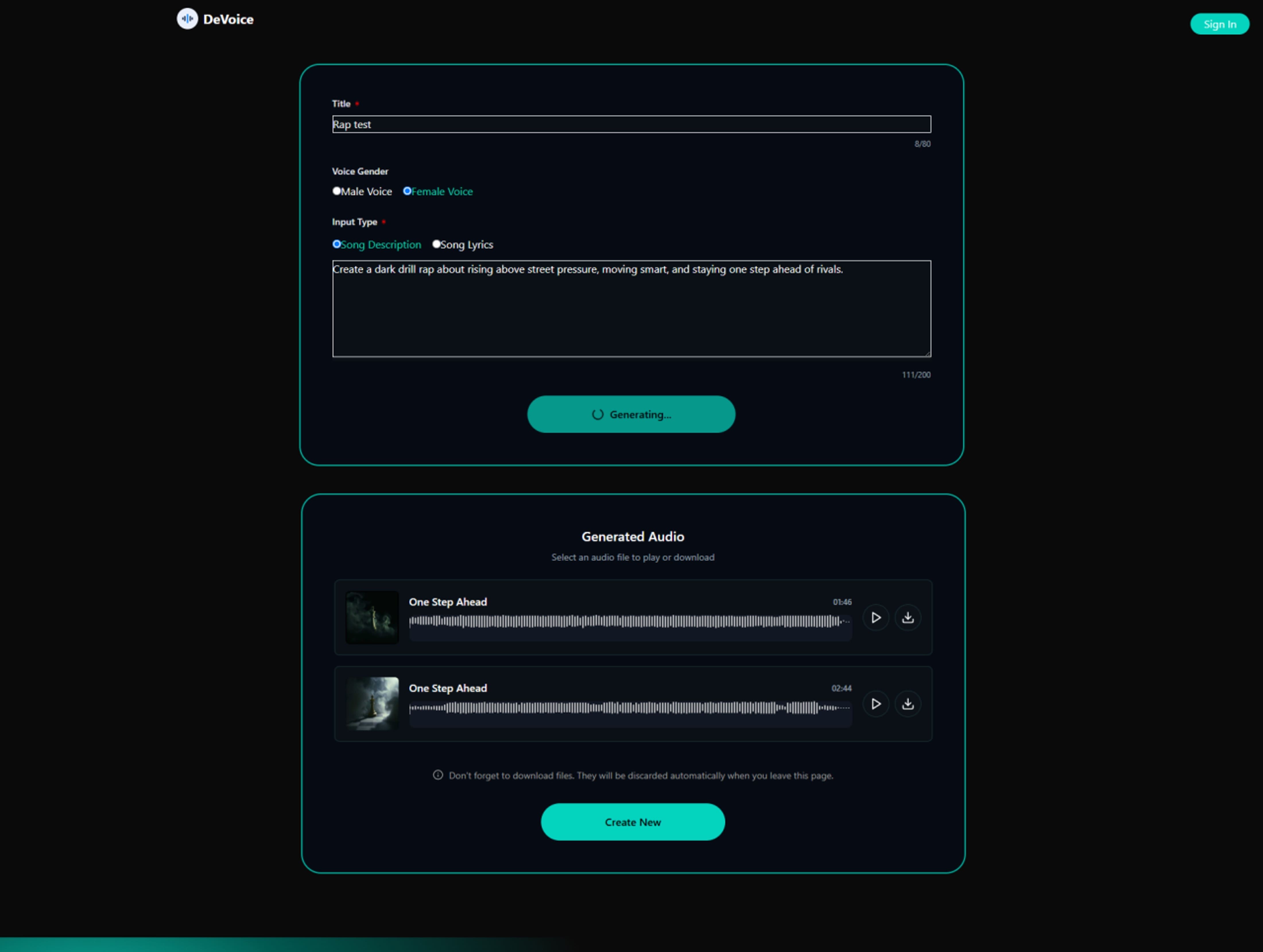 DeVoice AI Rap Generator