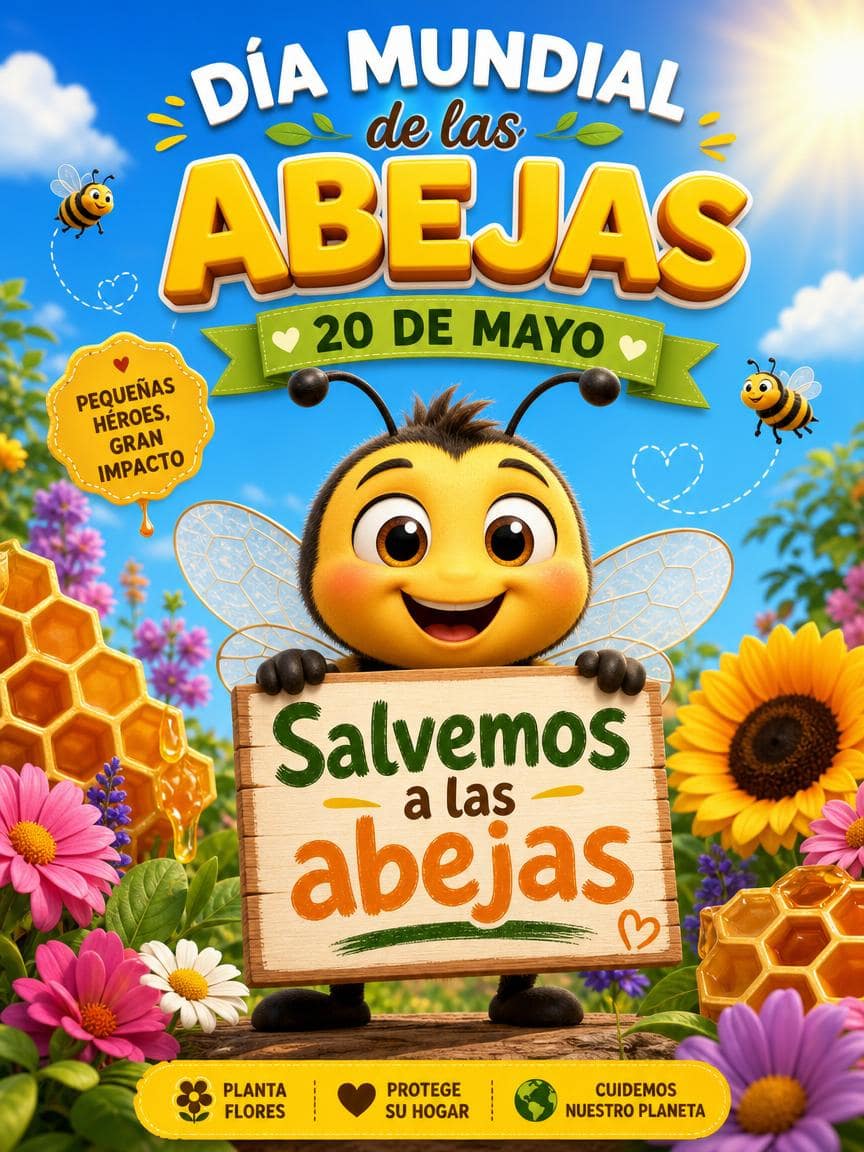 Póster del Día Mundial de las Abejas creado con el generador de imágenes IA de MyEdit
